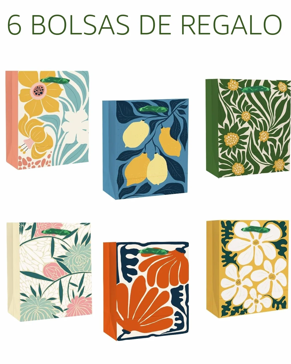 Gcardist 20,1 cm x 10,9 cm x 24,4 cm 6 unidades bolsas de regalo flores con asas de papel para papel de regalo de tamaño mediano (6 bolsas + 12 hojas de papel absorbente)