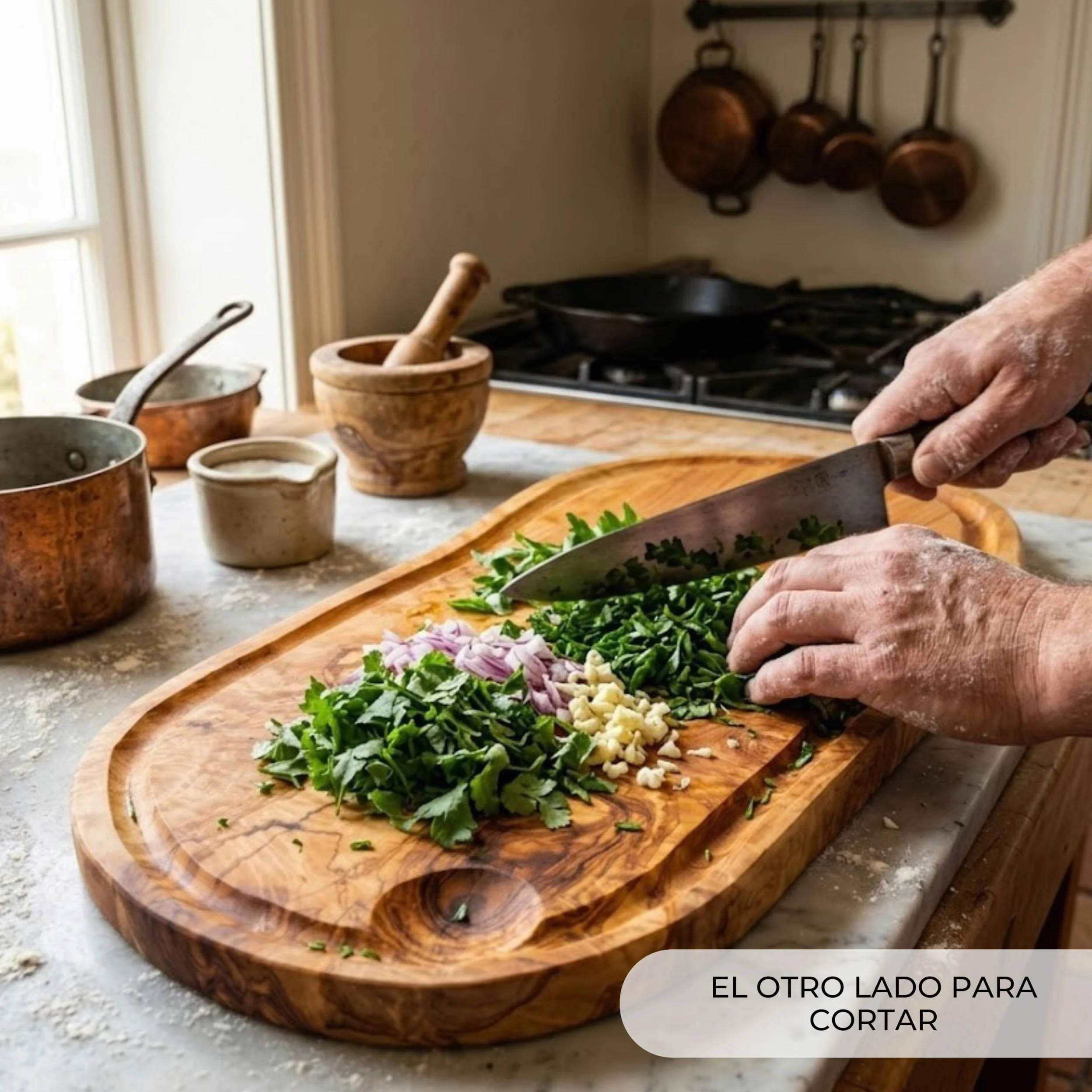Erreke Tabla de Madera de Olivo Natural con Ranura, 43 x 21 cm, Uso Diario | Tabla Madera Cocina. Reversible con Canal para Jugos. Servir y Picar Carne Quesos. Estilo Mediterráneo. Para Cocina y Mesa