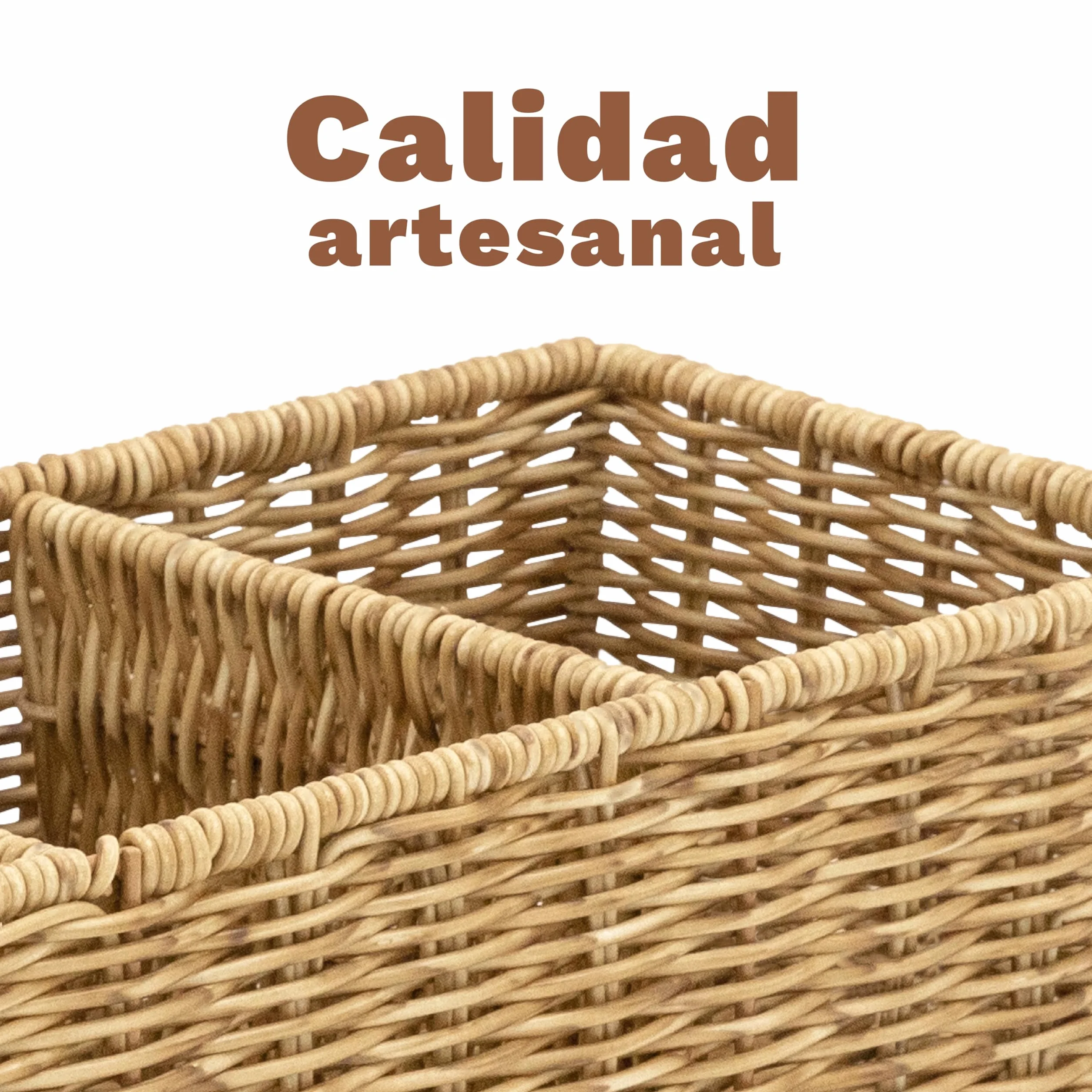 myHomeBody Cesta de mimbre con 3 compartimentos, cestas tejidas para organizar, organizador de mostrador de baño, organización de dormitorio, Tan, 1 pieza