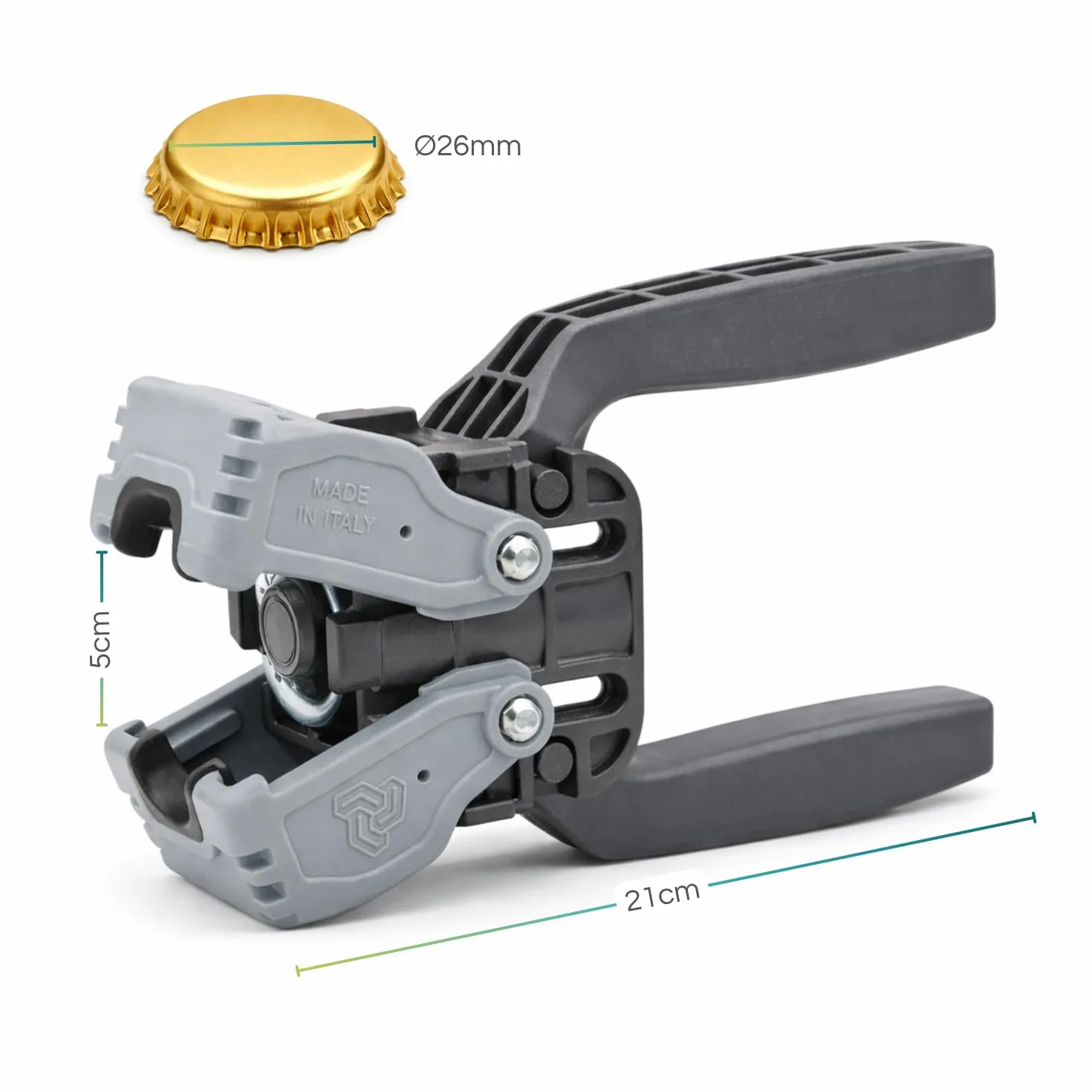 VIRSUS 1 TAPADORA DE CÁPSULAS Manual con 2 PALANCAS Kelly para Tapones DE Corona DE 26 MM DE DIÁMETRO, para Botellas DE Vino, Cerveza Ferrari + 100 Tapones DE Corona DE 26 MM DE DIÁMETRO.