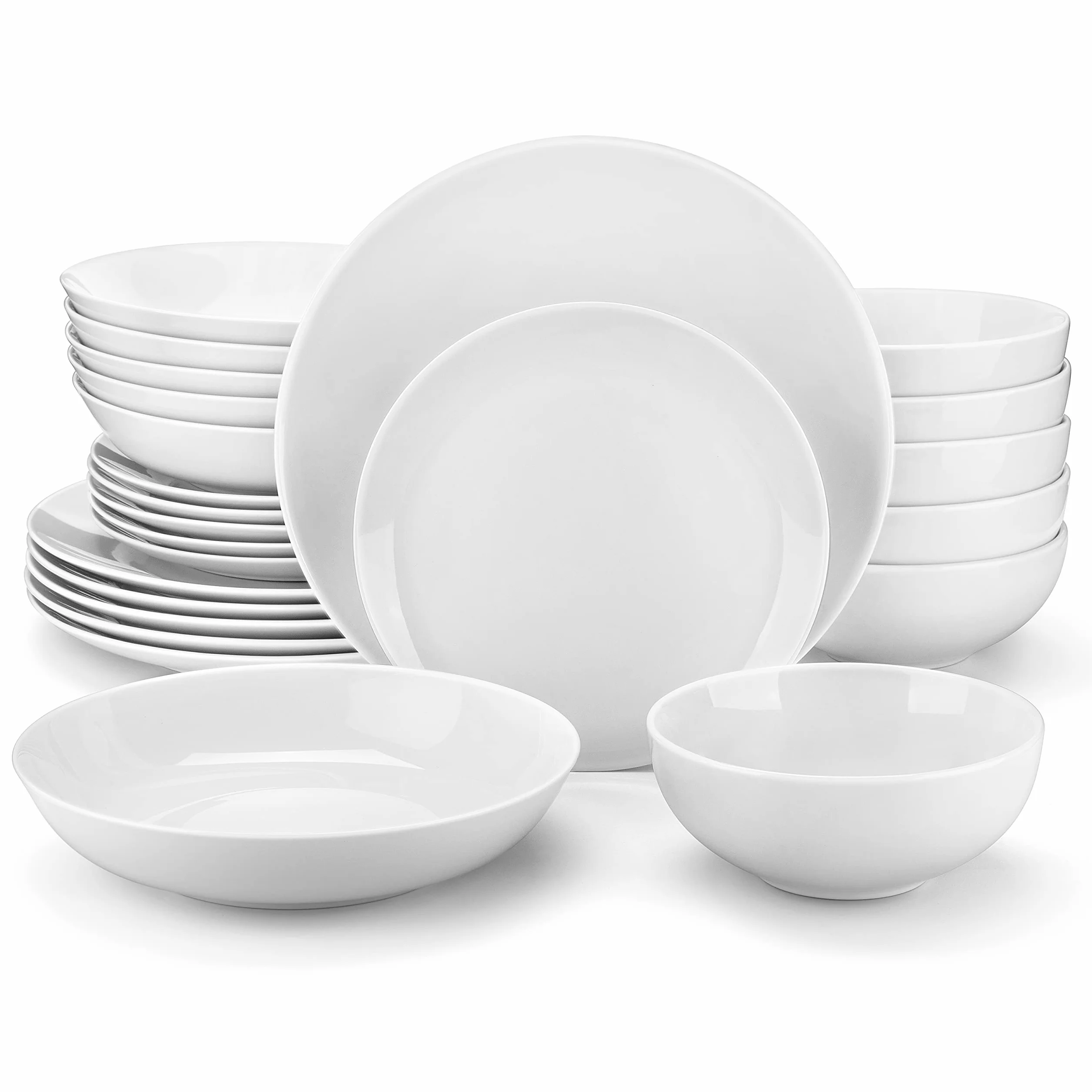 MALACASA AMELIA Vajillas Completas 6 Personas, 24 Piezas – Juego de Porcelana Gourmet Moderna con 6 Platos Llanos, 6 Platos de Postre, 6 Cuencos y 6 Platos Hondos, Apto para Microondas y Lavavajillas