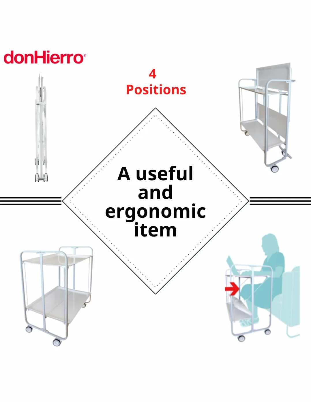 DHO – Mesa de ruedas plegable con chasis gris aluminio.