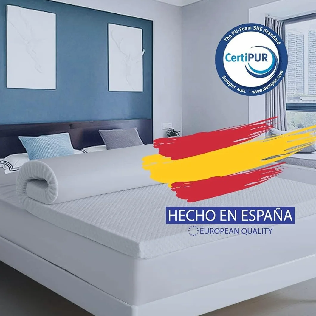 Topper Viscoelástico | Fabricacion Española | Topper para Colchón Nucleo de Viscoelastica | 135 x 190cm | Grosor 7CM | Sobrecolchón Hipoalergénico Transpirable | Mejora Circulacion Sanguinea