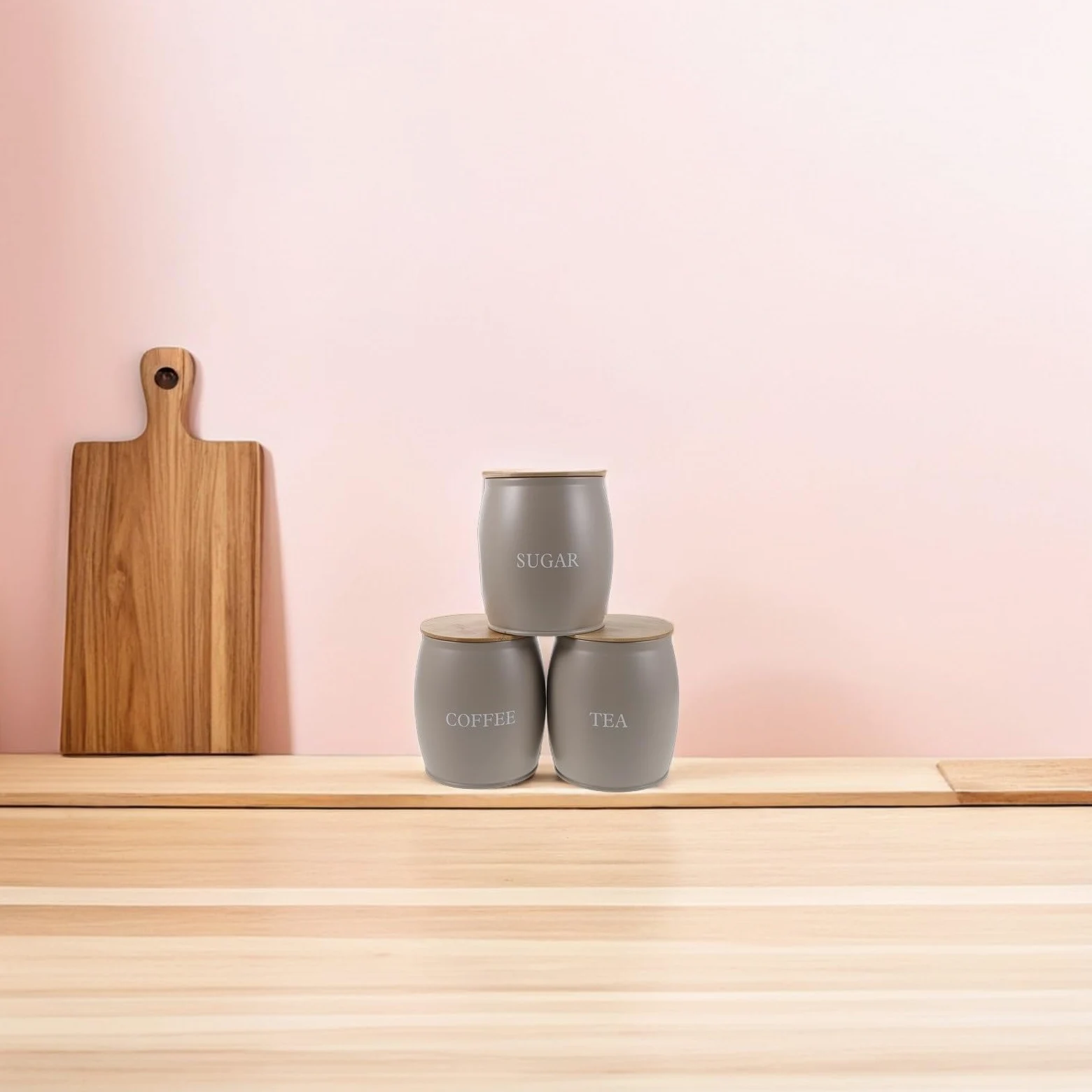 Ipetboom Juego de 3 Tarros Herméticos de Acero Inoxidable para Café y Azúcar con Diseño Moderno Minimalista, Tapa para Almacenamiento en Oficina y Encimera