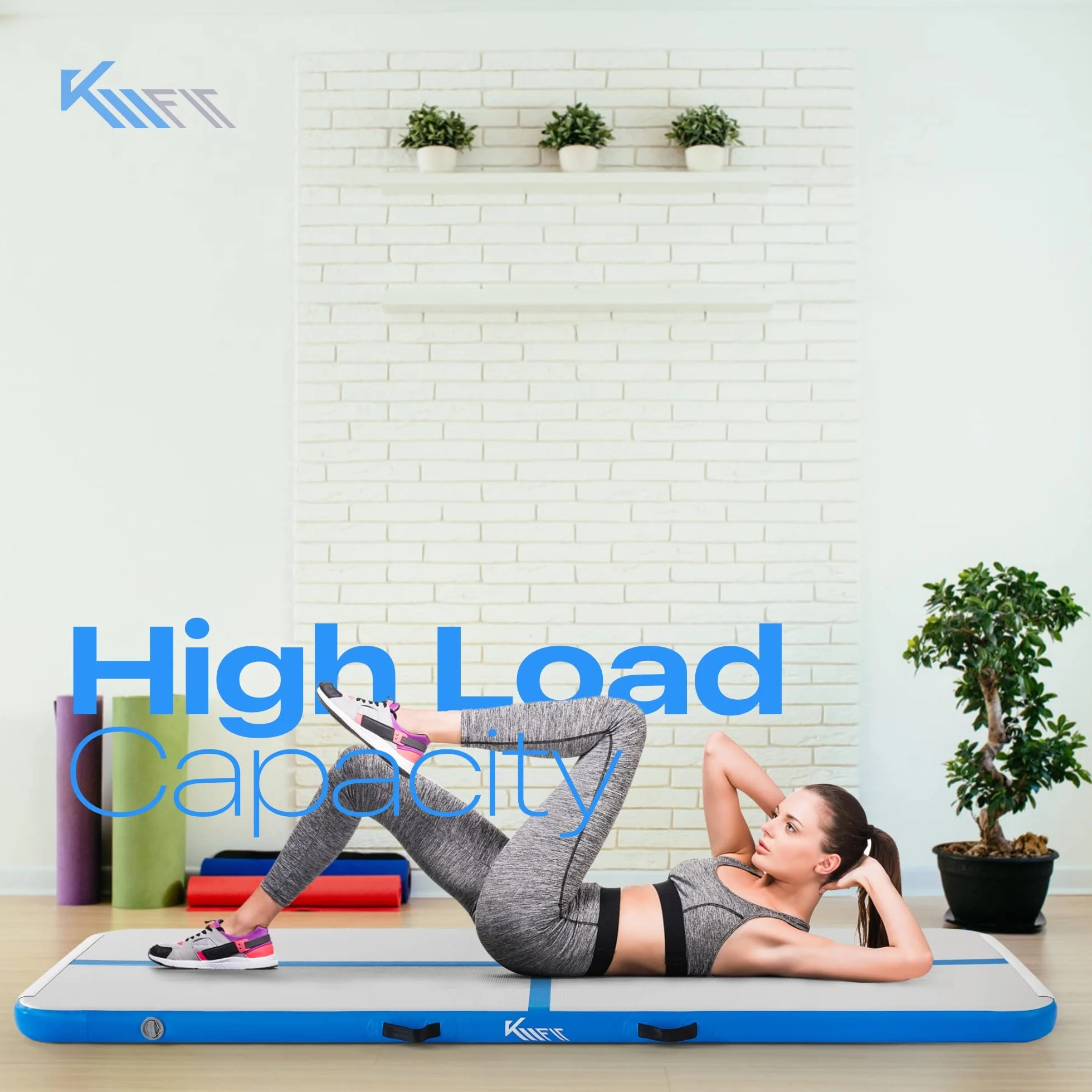 KM KM Fit Colchoneta hinchable Airtrack 5m esterilla fitness azul con bomba eléctrica y bolsa