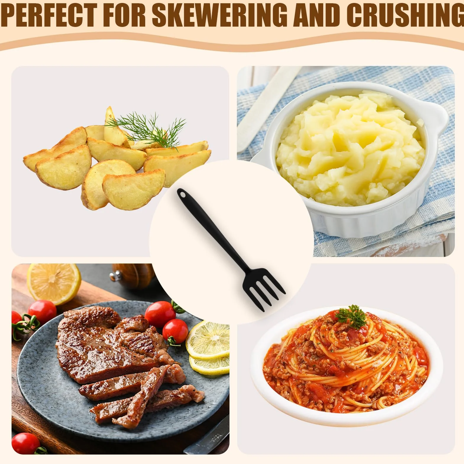 Tenedor de cocina de gel de sílice de, Buenas opciones para Ensaladas, Espaguetis y Carnes, Ergonómico y Duradero, Fácil de Limpiar, Multifuncional y Práctico