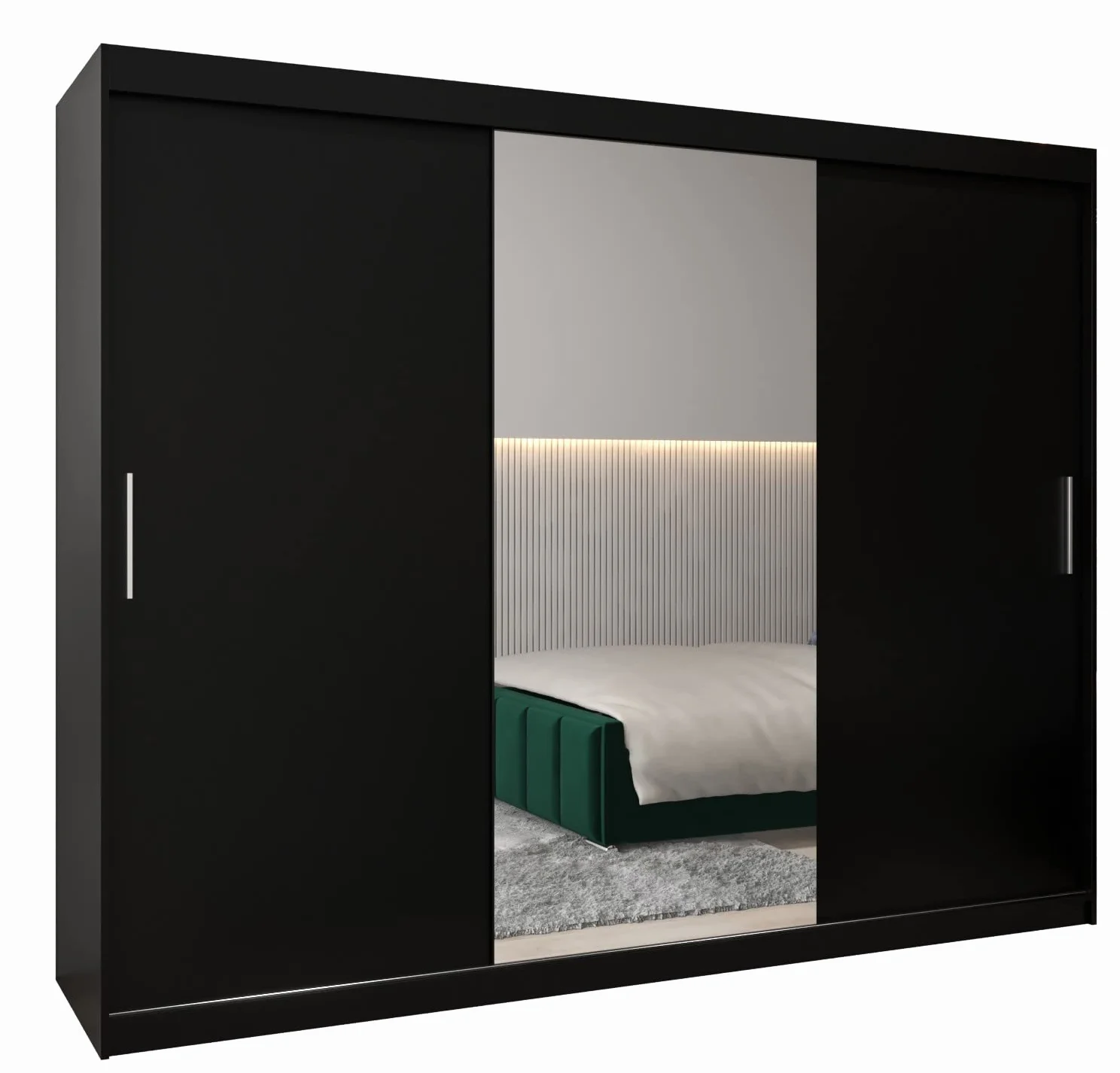 ABIKSMEBLE Tokio 1 250 Armario 3 Puertas Correderas para Dormitorio - Armario Moderno con Espejo, Barra y Estantes - 250x200x62 cm (Ancho x Alto x Fondo) - Negro Mate