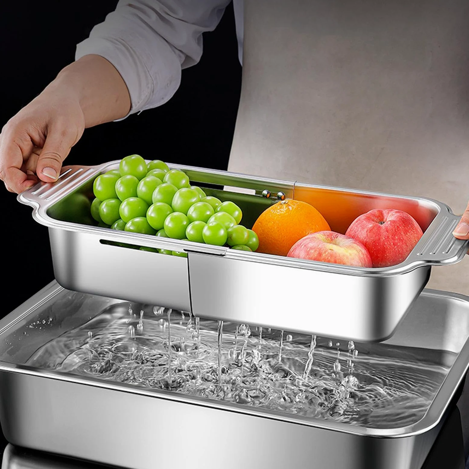 Escurridor Expandible Sobre El Fregadero Colador Telescópico Filtrante | Escurridor De Cocina Para Lavar para Verduras, Frutas, Pasta, Utensilios, Menaje, Cocina, Hogar, Apartamento, Restaurante