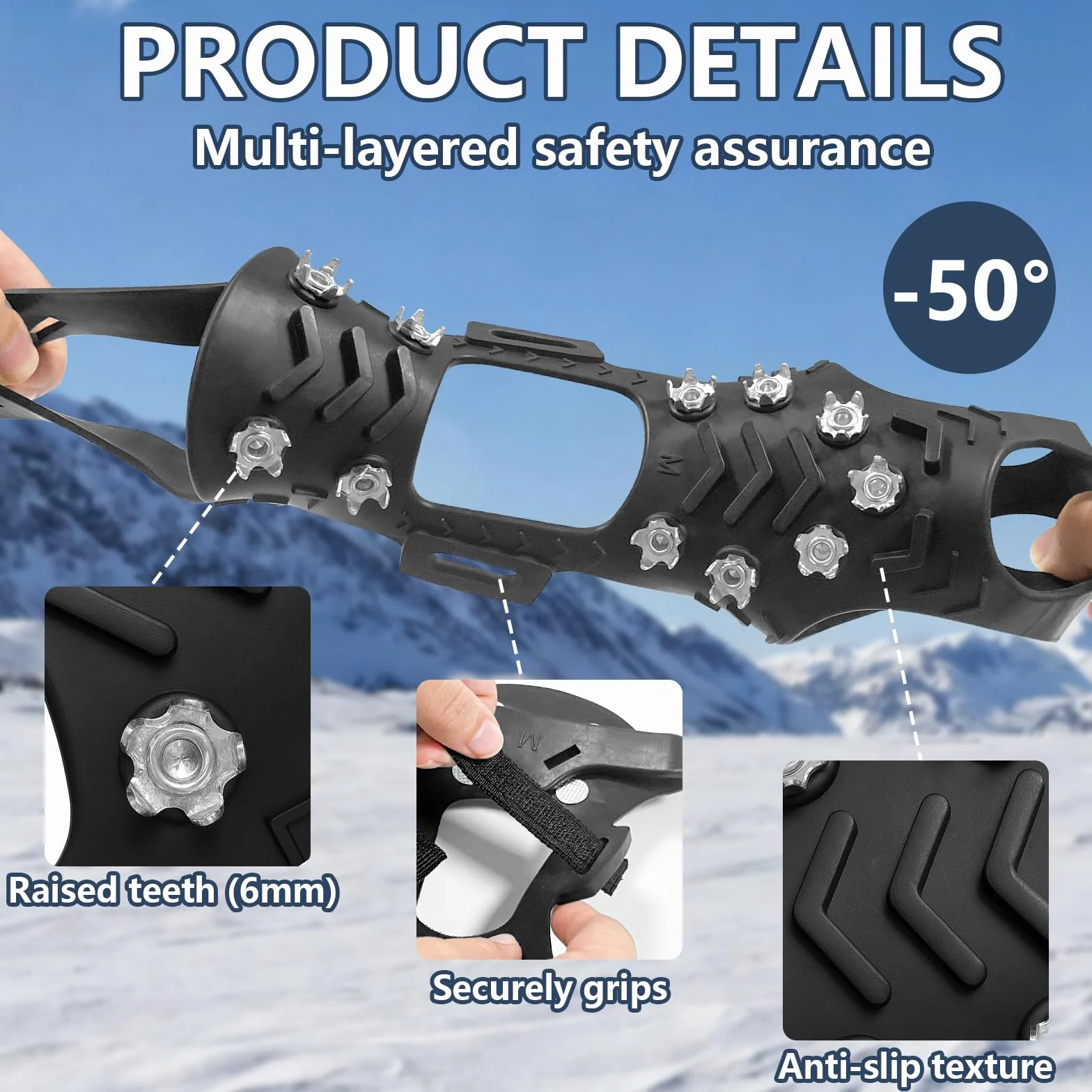 Bellanova 11 Dientes Crampones Ligeros para Zapatos de Senderismo y Botas, 35–48 EU