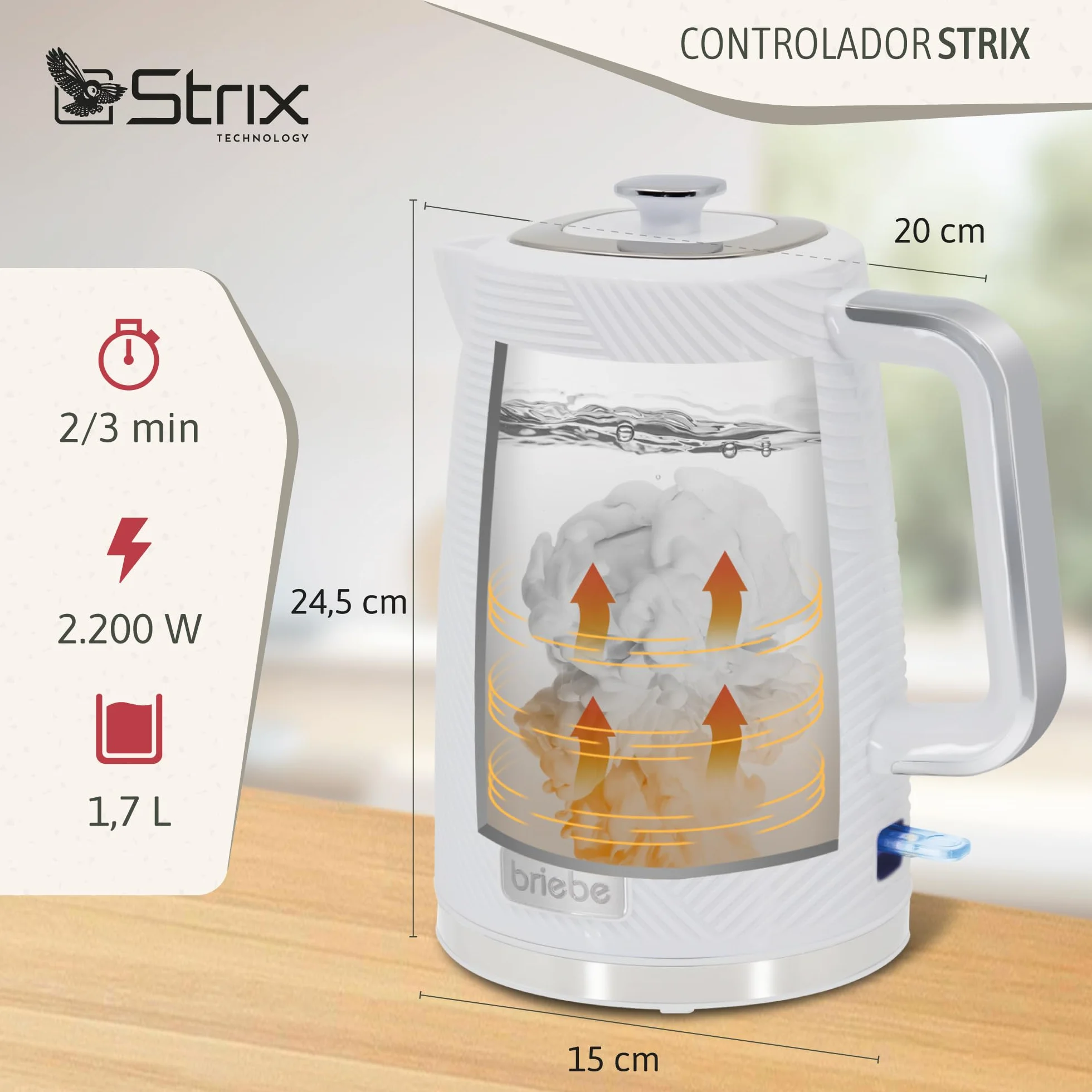 briebe Elegance Set Tostadora Pan Ranura Ancha 2 Rebanadas, 7 Niveles Tostado + Hervidor Agua Eléctrico 1,7L Inalámbrico, 2200W Ebullición Rápida, Libre BPA, Pack Desayuno Diseño Moderno Blanco