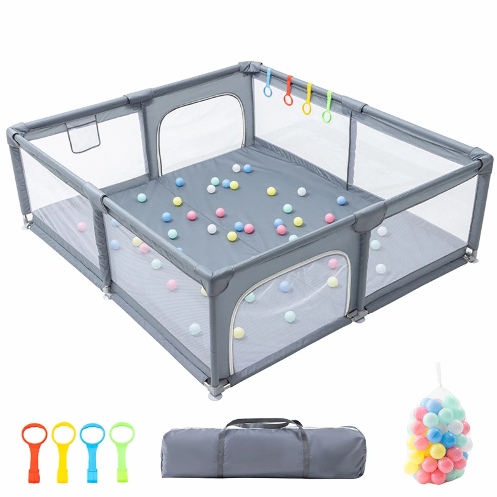 GLOKID Parque Bebé, 180 * 200CM, modulable, gran parque infantil, bola marina, bolsa de almacenamiento, gancho, para el hogar