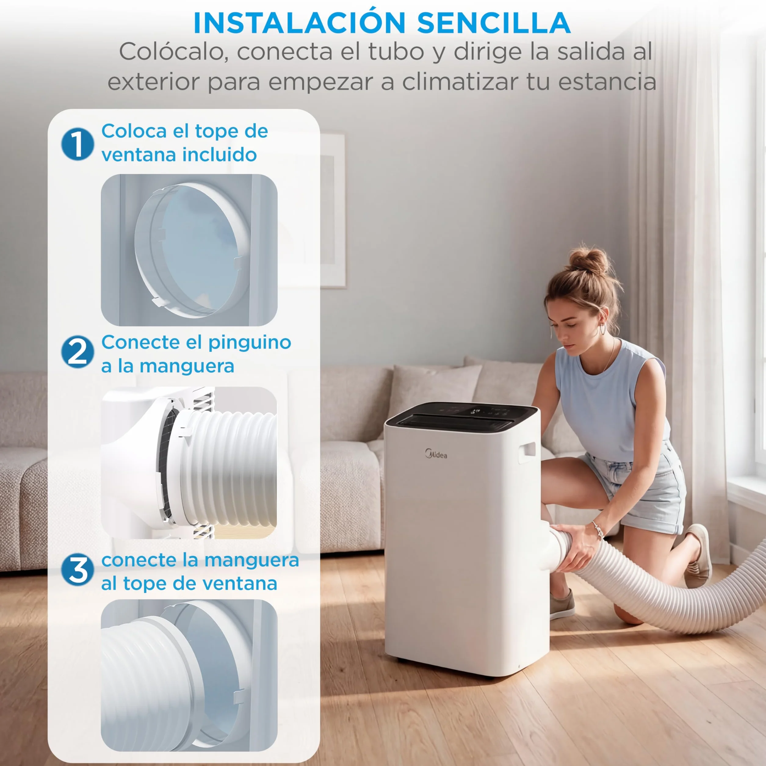 MIDEA Pingüino Aire Acondicionado Portátil Frío y Calor 3000 Frigorías / 12000 BTU - Climatizador silencioso con bomba calor 3500 W Air conditioner 4 modalidades con kit de ventana y control remoto