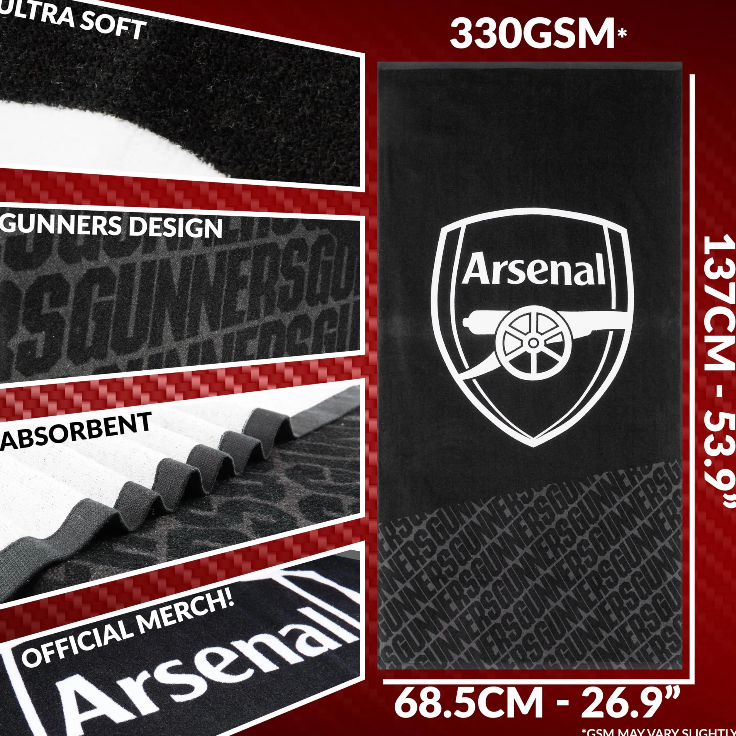 Arsenal F.C. Toalla de algodón 100% secado rápido escudo fútbol 137 cm