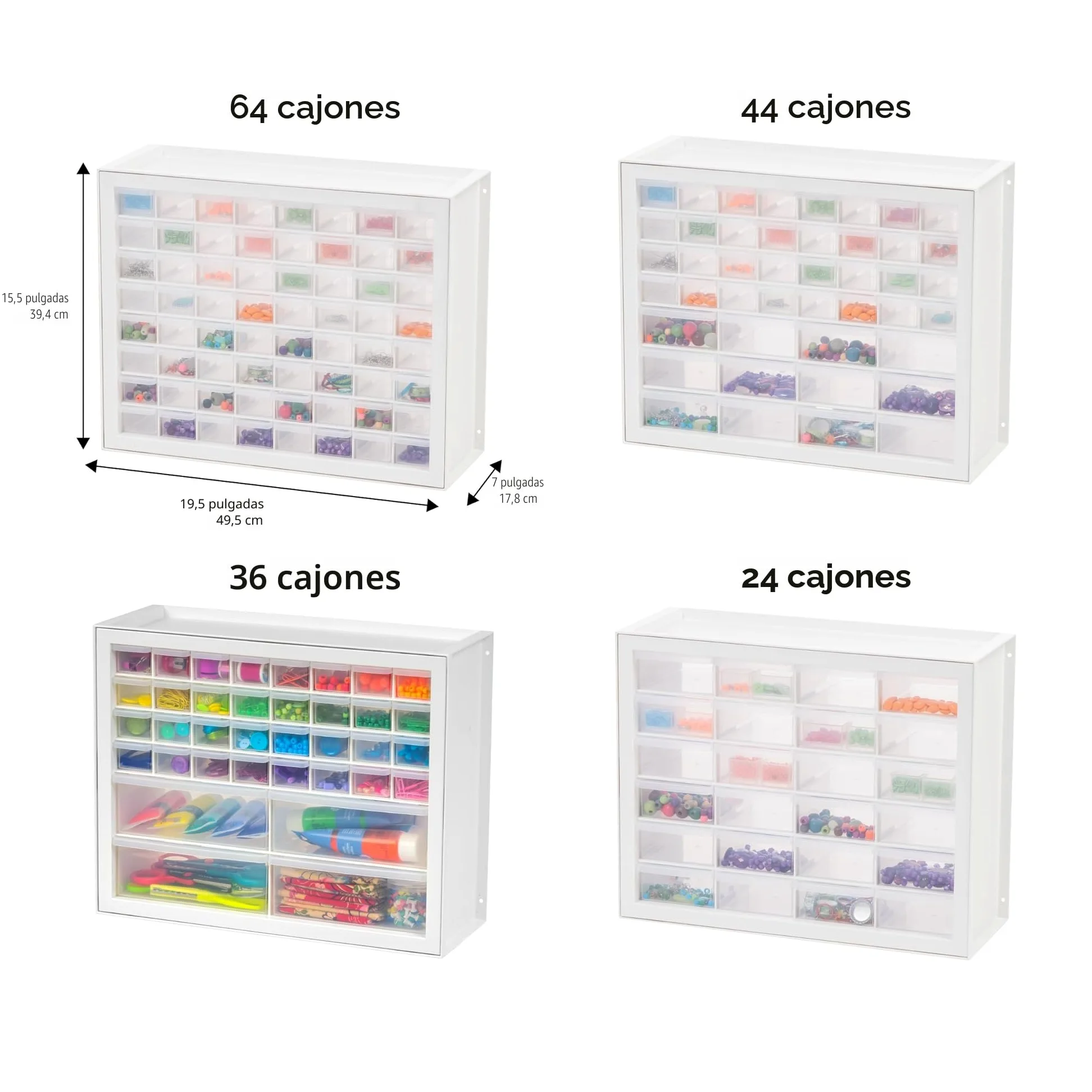 IRIS Armario de almacenamiento apilable con 44 cajones, 49,5 cm de ancho x 17,78 cm de profundidad x 39,5 cm de alto, color blanco, pequeño organizador de ladrillos, caja multiusos para álbumes de