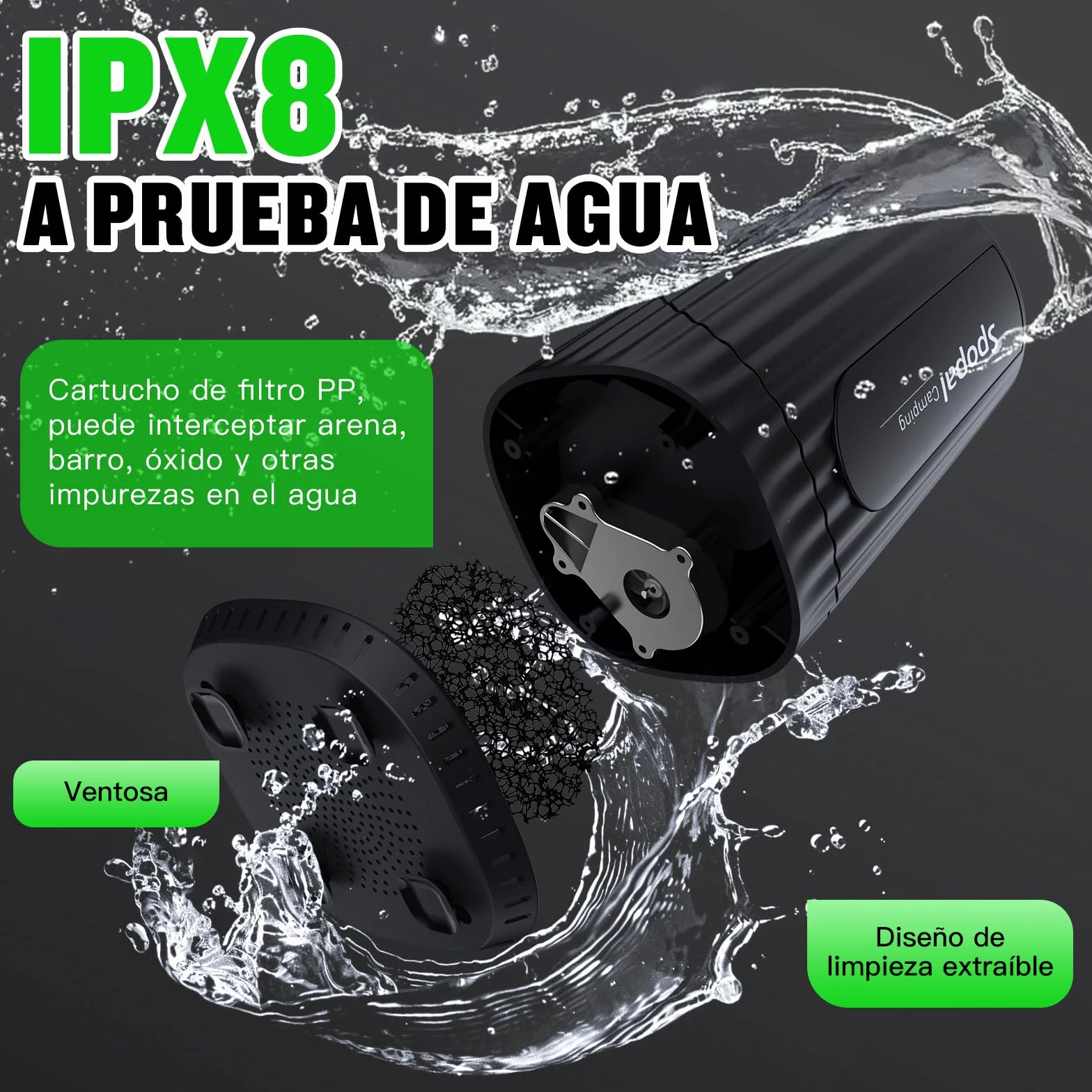 Spopal Ducha Portatil Camping 10000mAh Recargable con Cubo Plegable, Modo Doble Velocidad