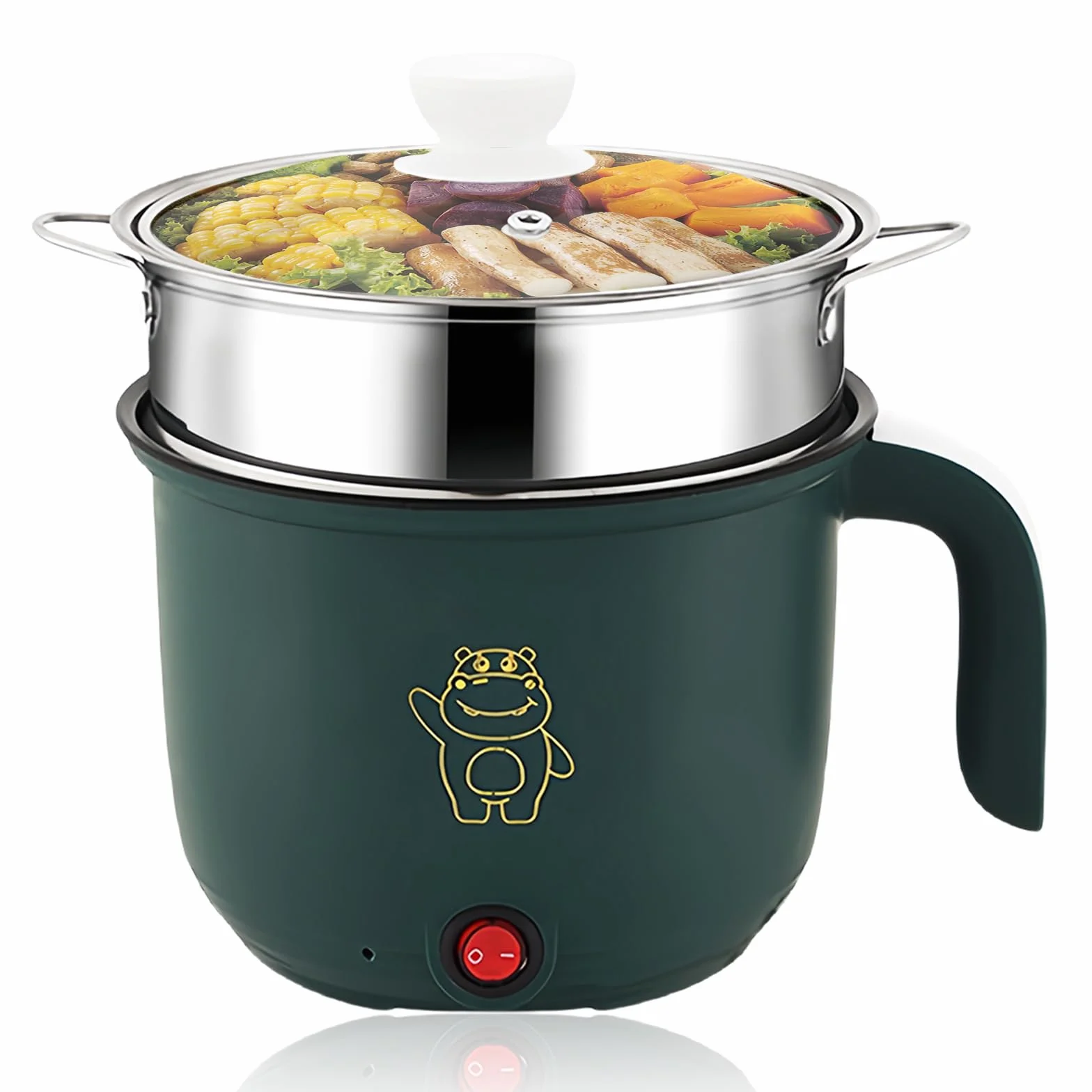 Sartén Eléctrica, Mini Eléctrica Caliente Pot, 1.8 Litro Eléctrico Caliente Pot, Portátil Antiadherente Multicooker, Portátil Rápido, Olla Eléctrica Para Casa Oficina Dormir+Vapor