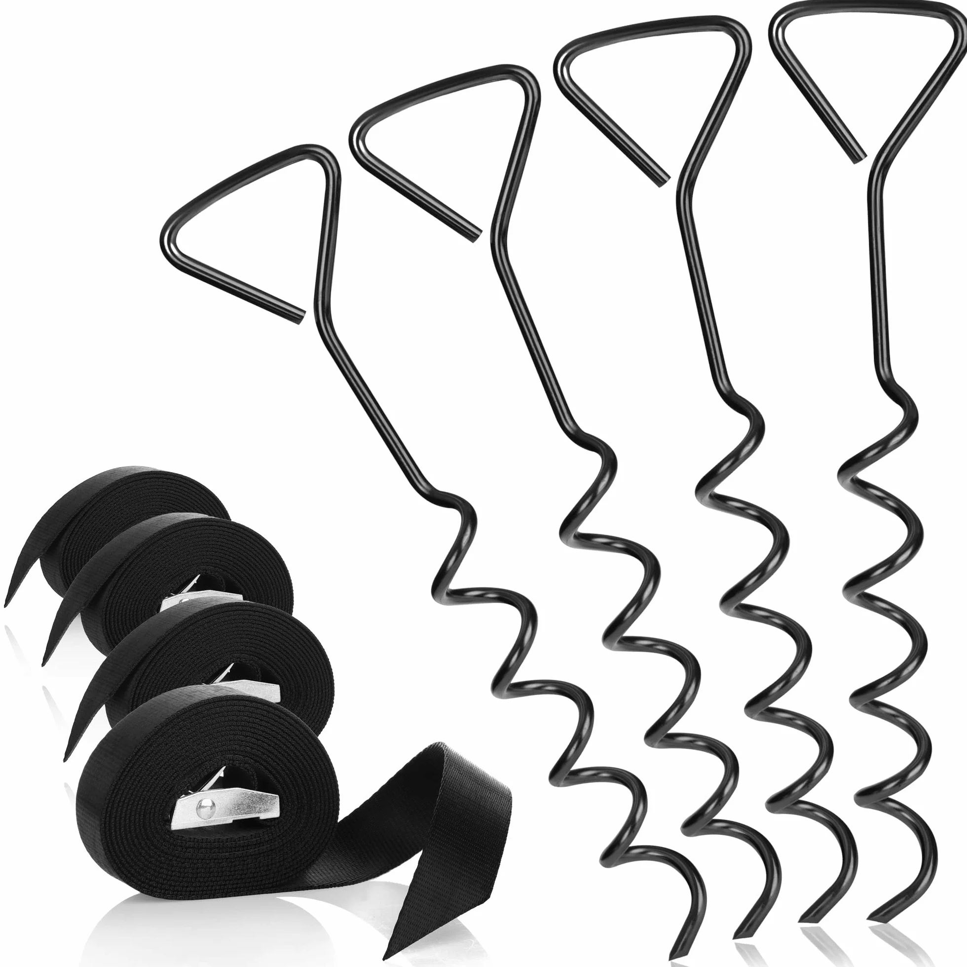 COM-FOUR® Juego de Anclajes al Suelo de 8 Piezas con Correa de tensión para Tiendas, Cenadores y Toldos