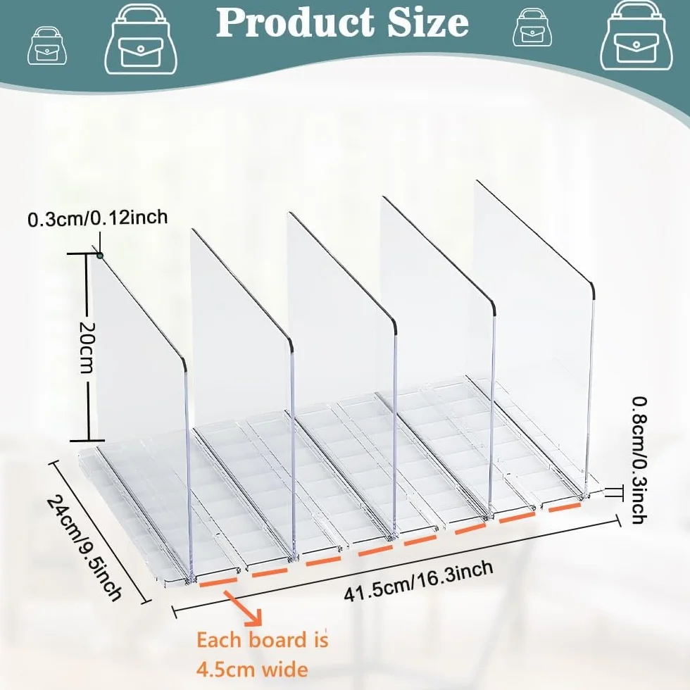 ADERTOS 5 PCS Separadores Acrílicos Transparentes, Separadores de Plástico Extraíbles para Estanterías y Librerías
