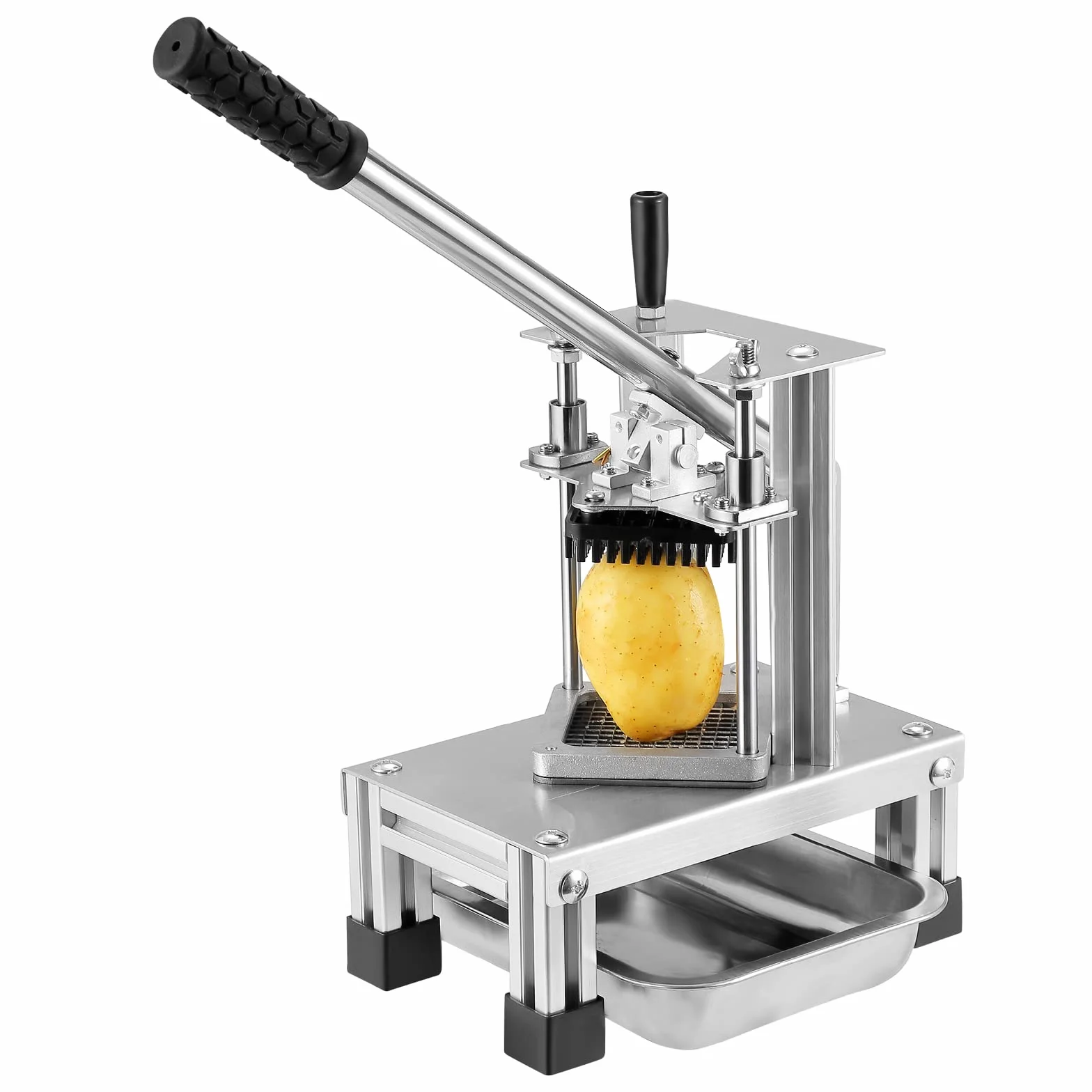 Comercial Cortador de freír francés con 3 Cuchillas de Repuesto, 1/2", 1/4" y 3/8" Cuchillas Trituradora Simple Triturador de Patatas Fritas, Limón y Patatas con Mango Alargado
