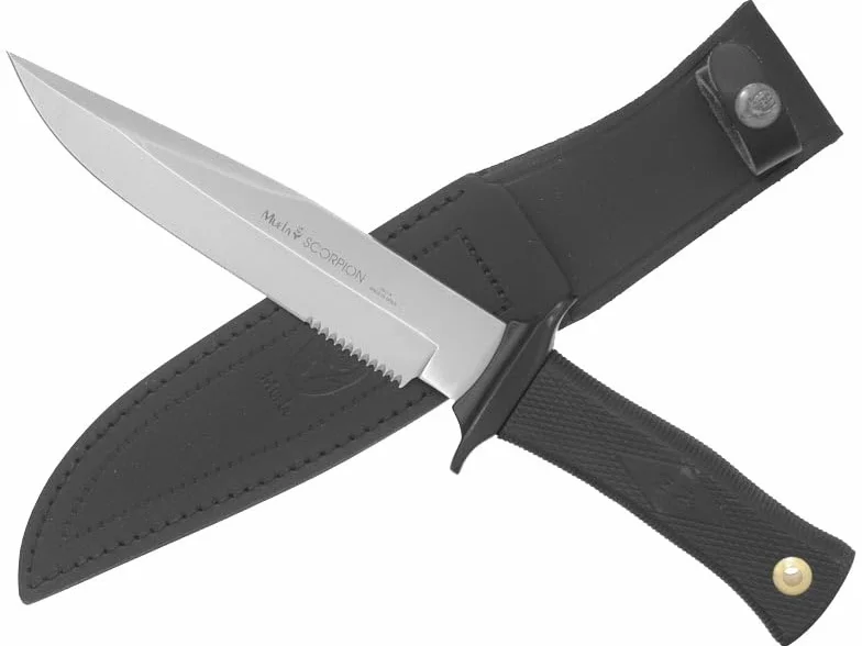LO TRINCO YO Muela Cuchillo SCORPION-18W hoja de acero MoVa 18 cm empuñadura PTFE negro antideslizante Caza Pesca Supervivencia Bushcraft