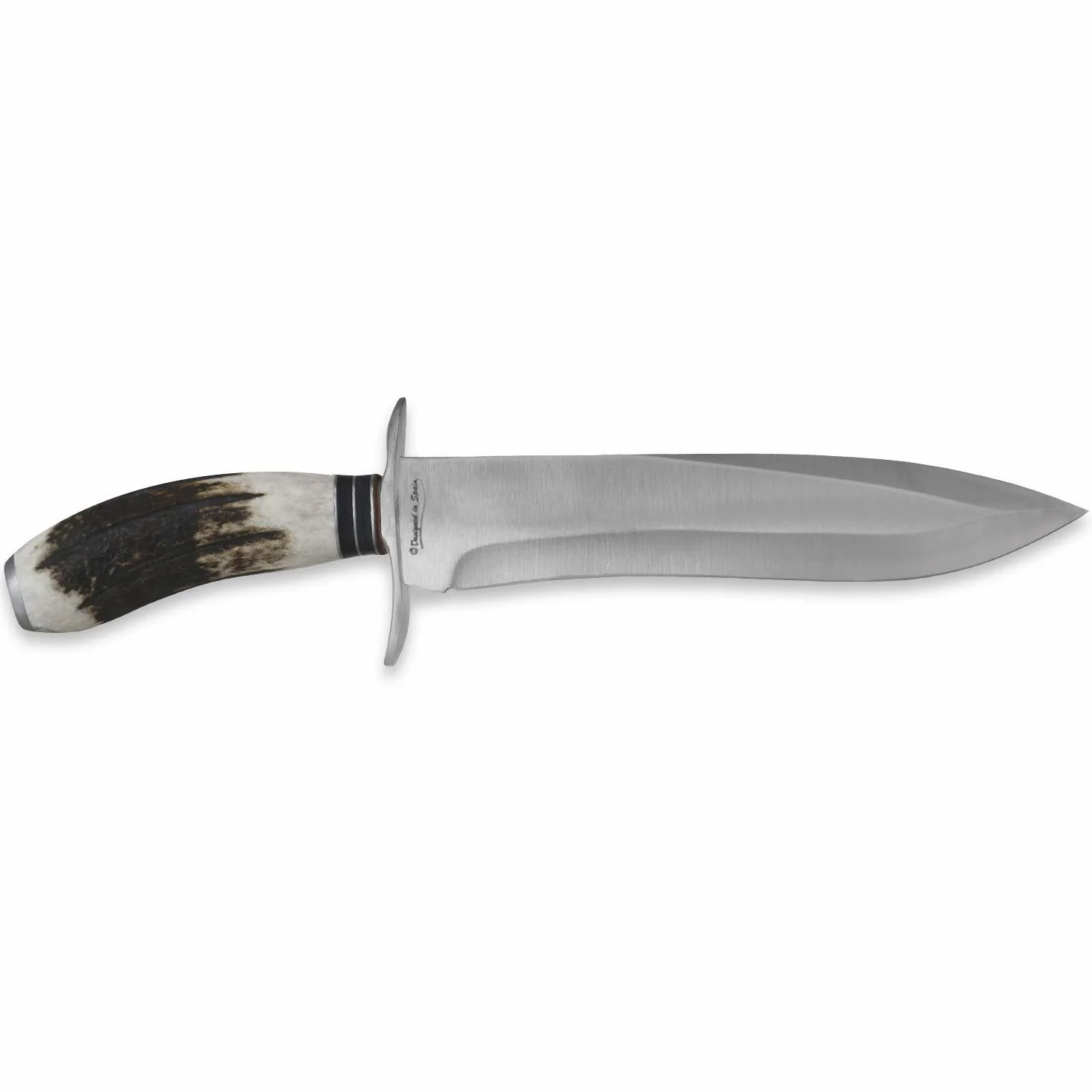 iFIELD Cuchillo de caza Camper EL29012, mango asta de ciervo, 37 cm, hoja 23,5 cm, funda piel marrón