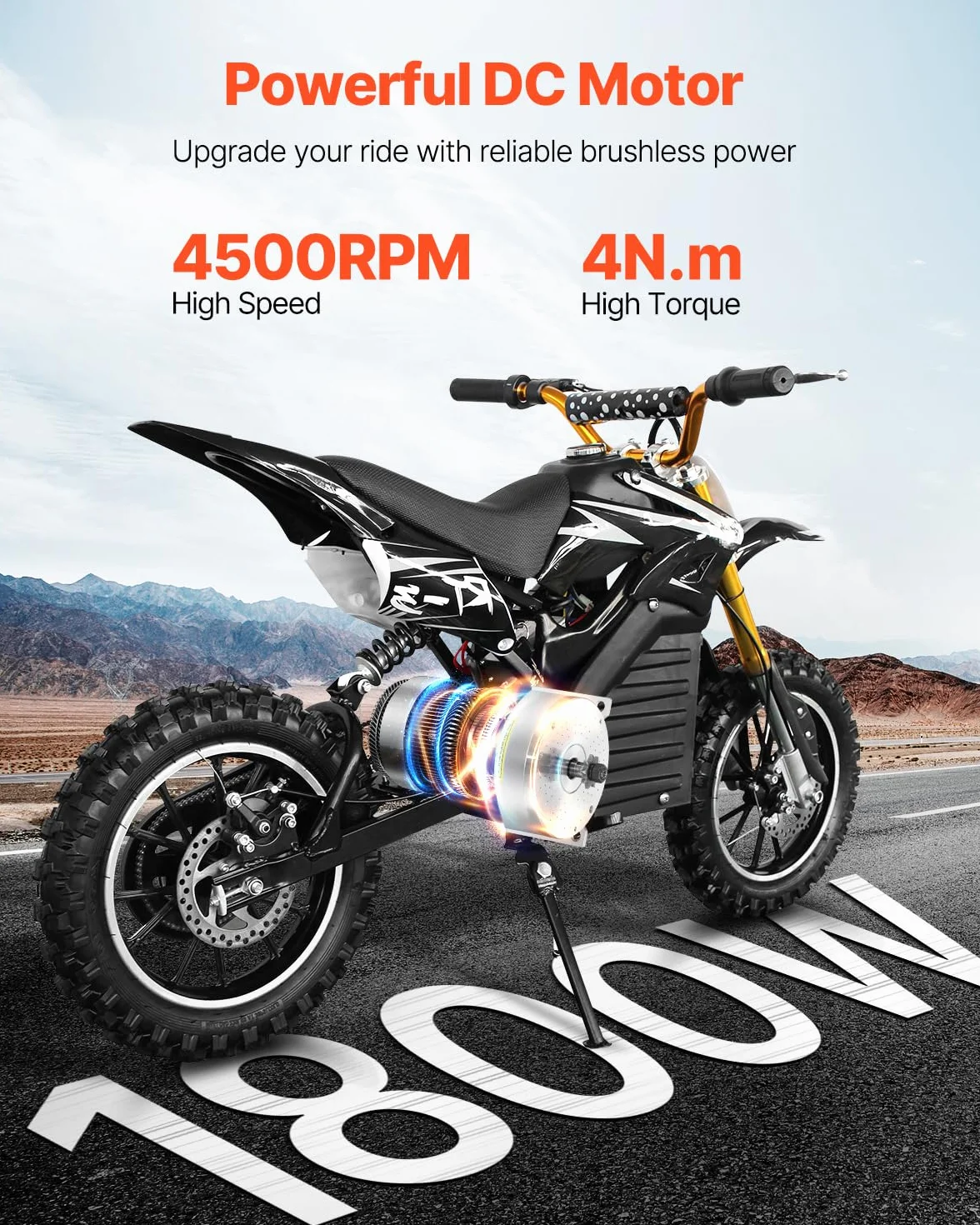 VEVOR Kit de Motor Eléctrico sin Escobillas de CC 1800 W 48 V 4500 RPM con Controlador de Velocidad