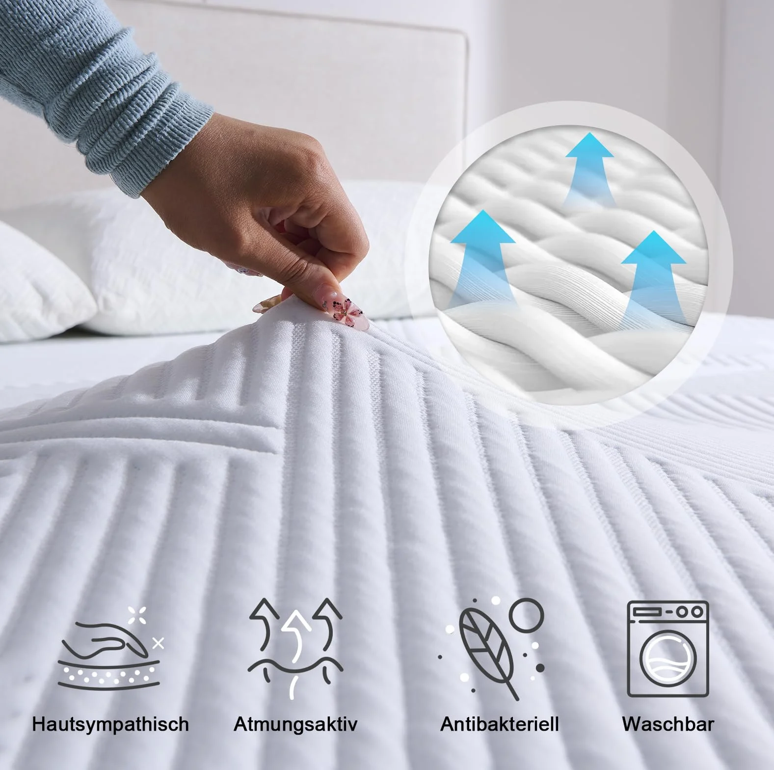Twirest Topper de colchón de 180 x 200 cm, 5 cm de altura, sobrecolchón de 180 x 200 cm con un cómodo núcleo de espuma de confort, funda transpirable y lavable, para cama con somier, caravana, sofá
