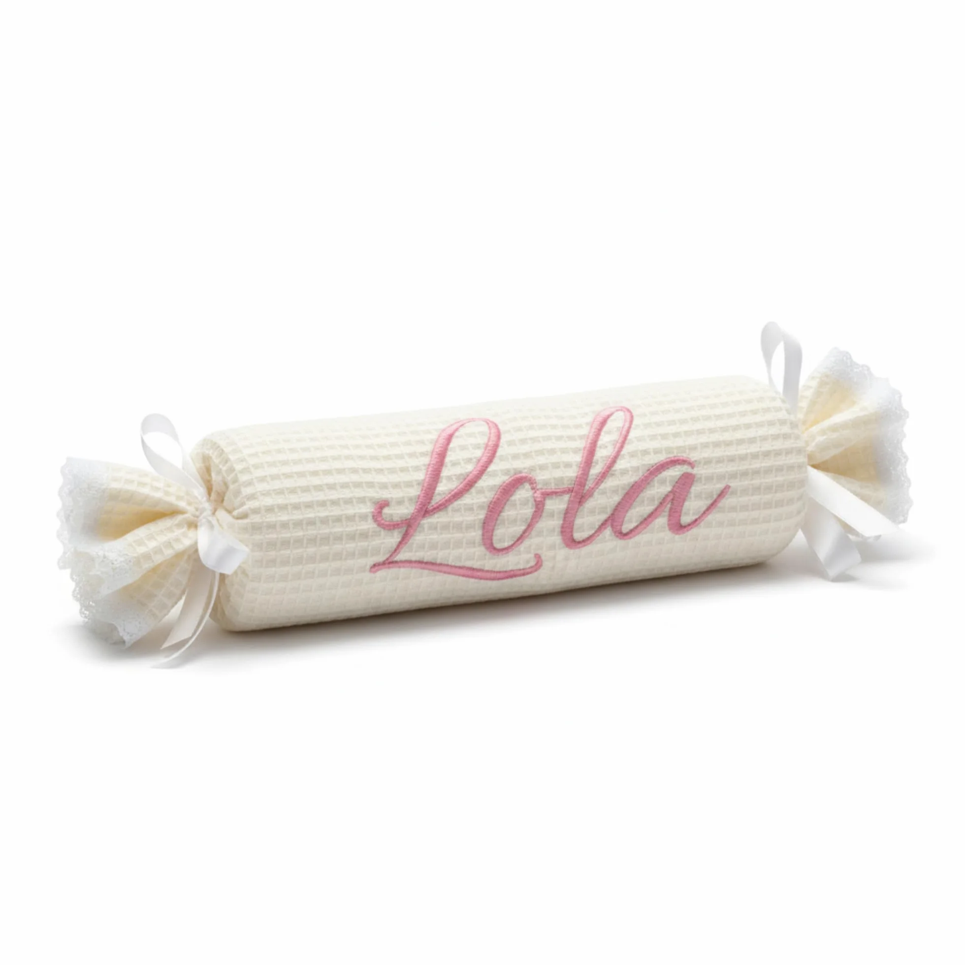 Cojín Caramelo para Bebé Personalizado, Tejido Piqué Waffle Suave, Decorativo Infantil, Regalo Recién Nacido (Beige)