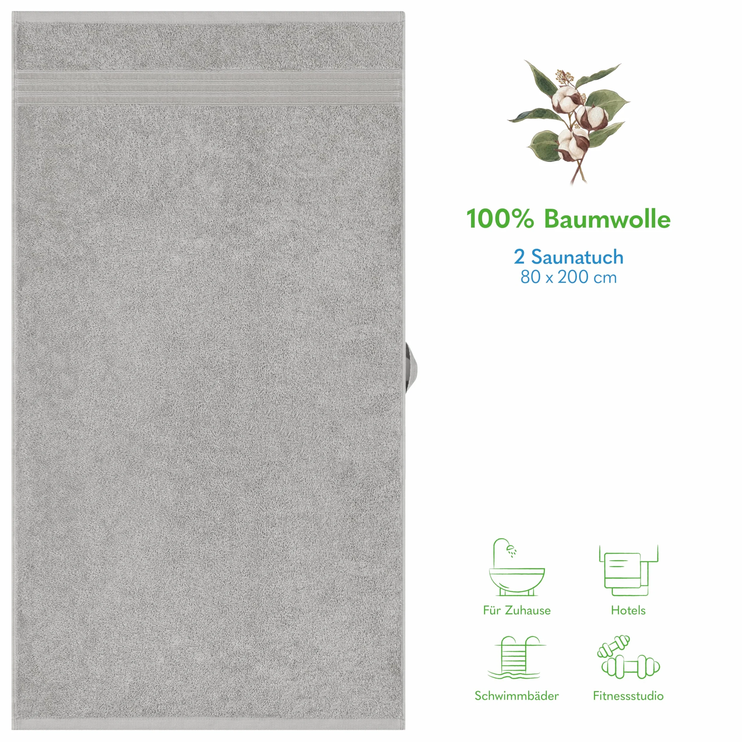Hammetex Toallas de Sauna 80x200 cm Pack de 2 – Toallas de Ducha Extra Grandes – 100% Algodón Rizo – Certificadas Oeko-Tex – Suaves, Absorbentes – con Presilla