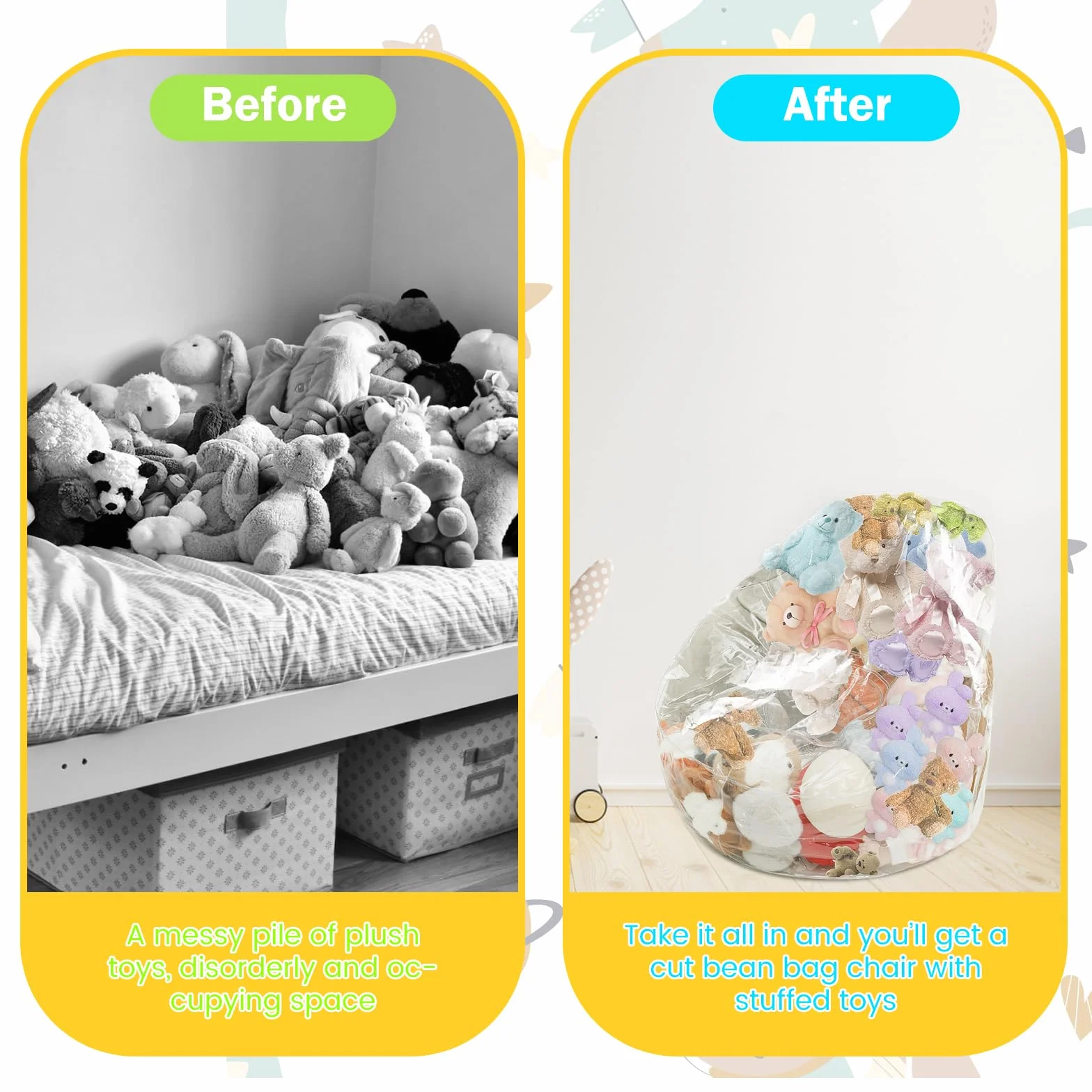 Funda para puf de silla para guardar peluches, tamaño grande, soporte para juguetes de peluche, organizador de habitación infantil y sillón de lectura (solo bolsa)