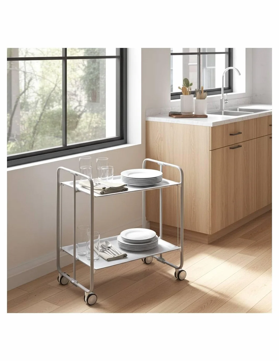 DHO – Mesa de ruedas plegable con chasis gris aluminio.