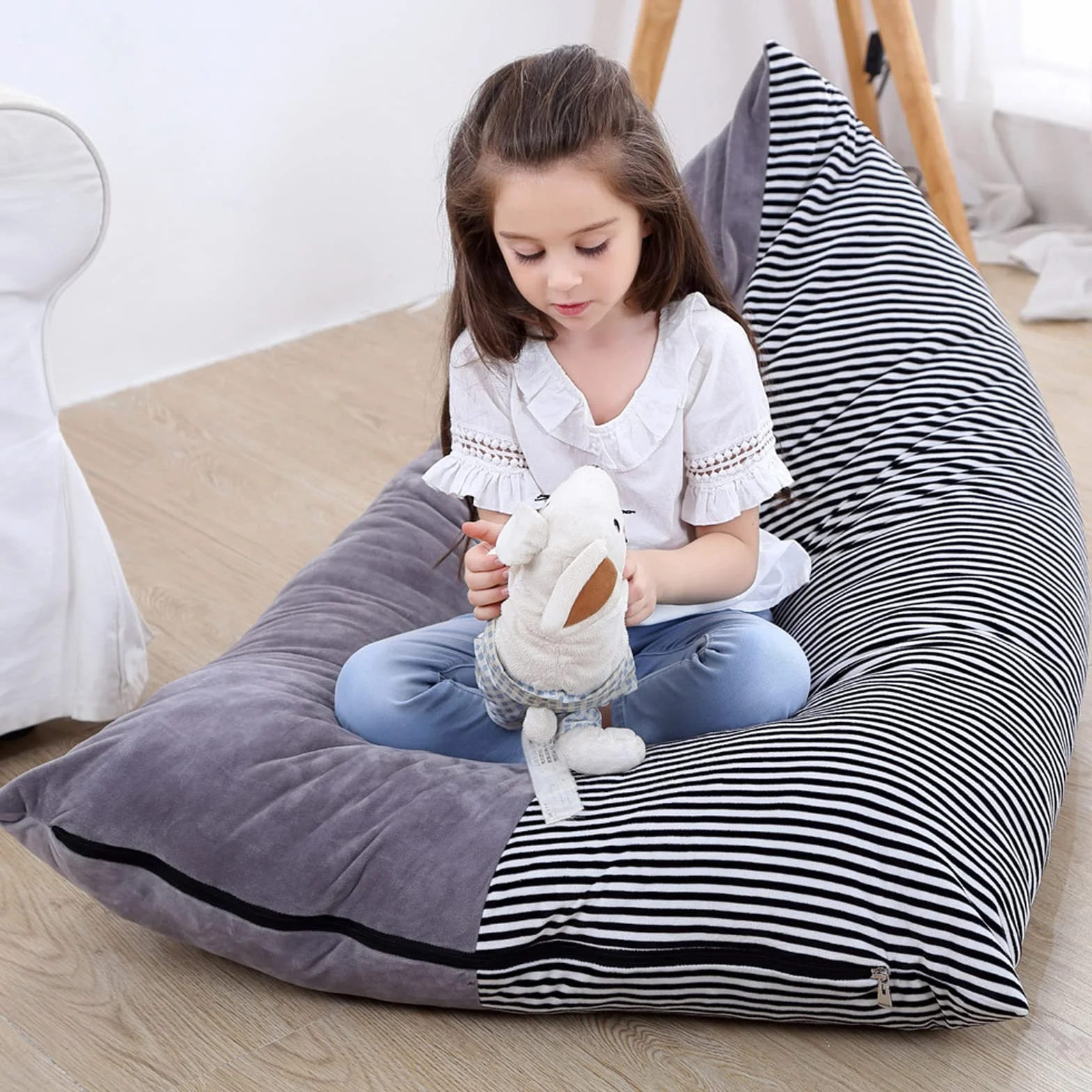 Bolsas de Frijoles de Almacenamiento de Juguetes de Peluche, Silla Plegable Suave, Cubierta de Asiento de sofá para niños, niños de Gran Capacidad Gris