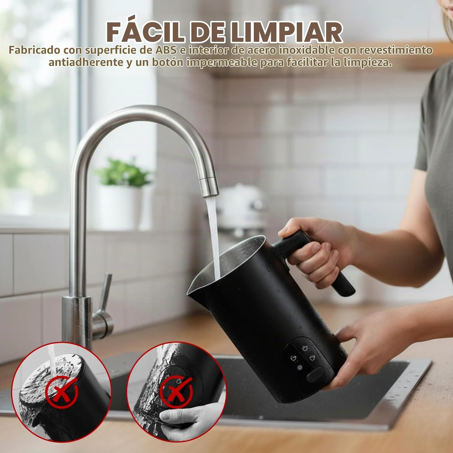 Espumador De Leche Eléctrico Con 4 Funciones: Espumador Automático Para Leche Caliente Y Fría, Apagado Automático, Acero Inoxidable, Ideal Para Matcha (Negro)