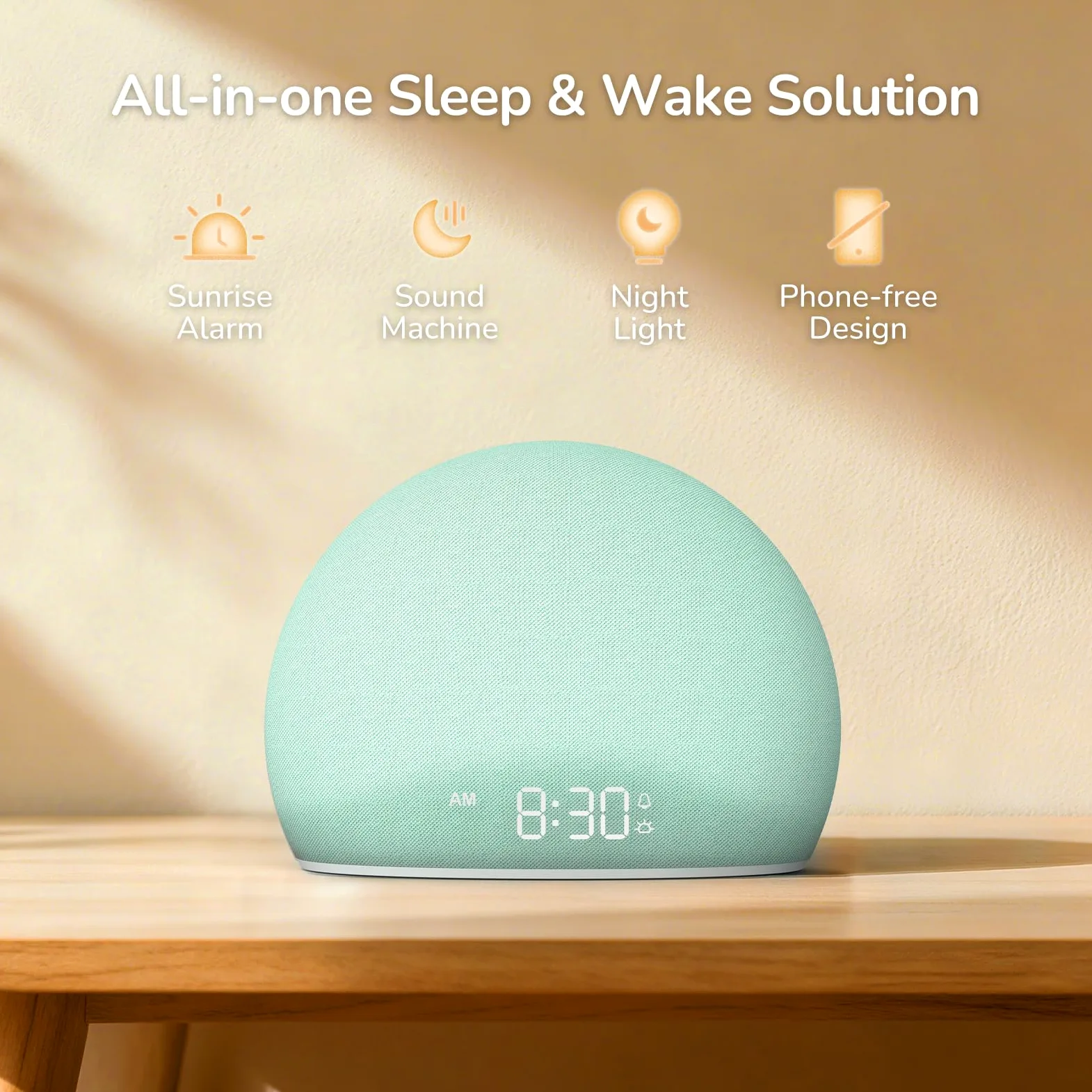 Housbay Reloj despertador de amanecer, máquina de sonido de ruido blanco, luz acogedora, sonidos de la naturaleza, reloj regulable, despertador suave, rutina regular de sueño-despertador, dormitorio