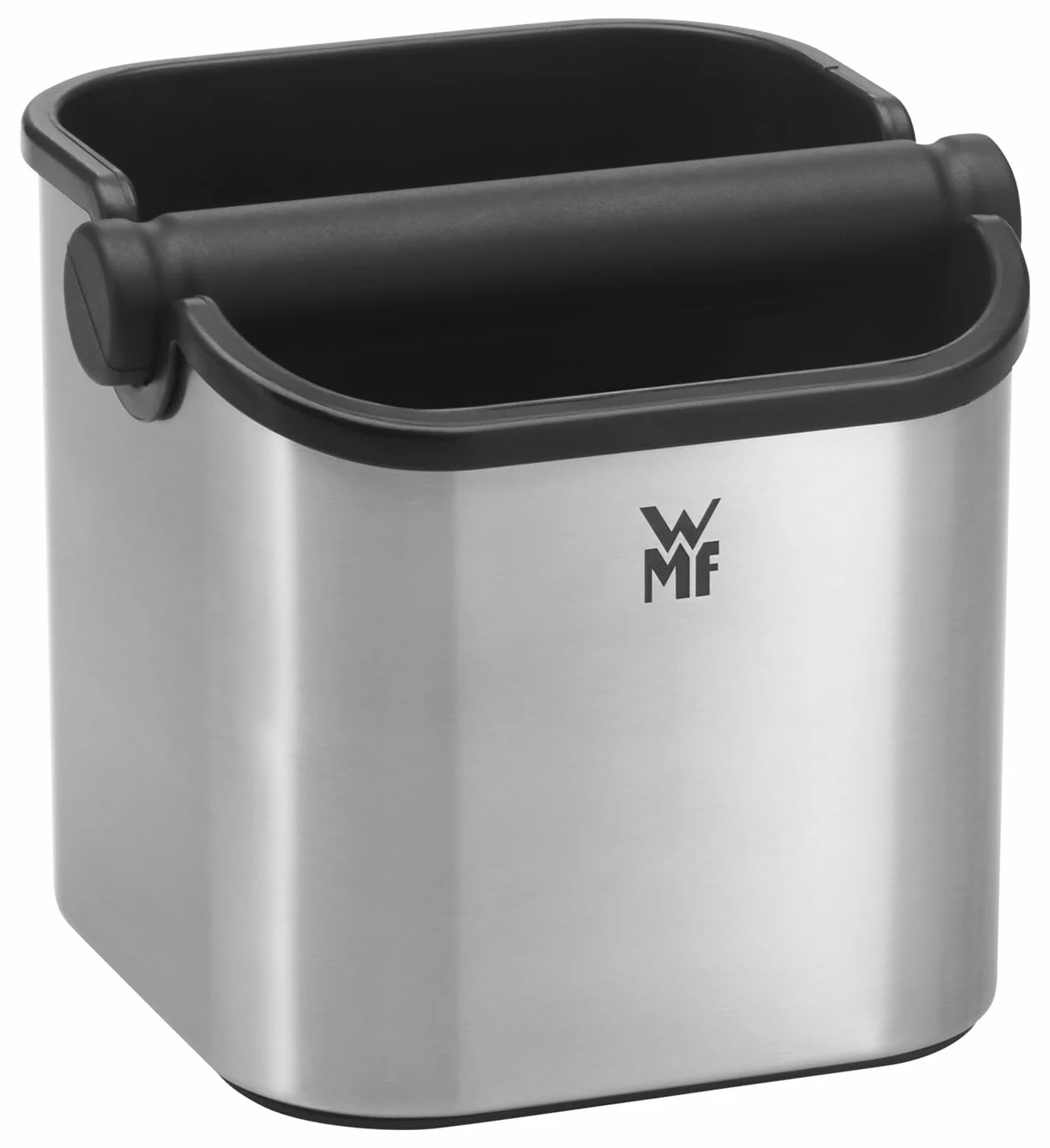 WMF Lumero - Knock Box para posos de café recubrimiento de acero inoxidable Cromargan, reducción de ruido, silicona antideslizante, compacto, cajetilla plástico, fácil limpieza