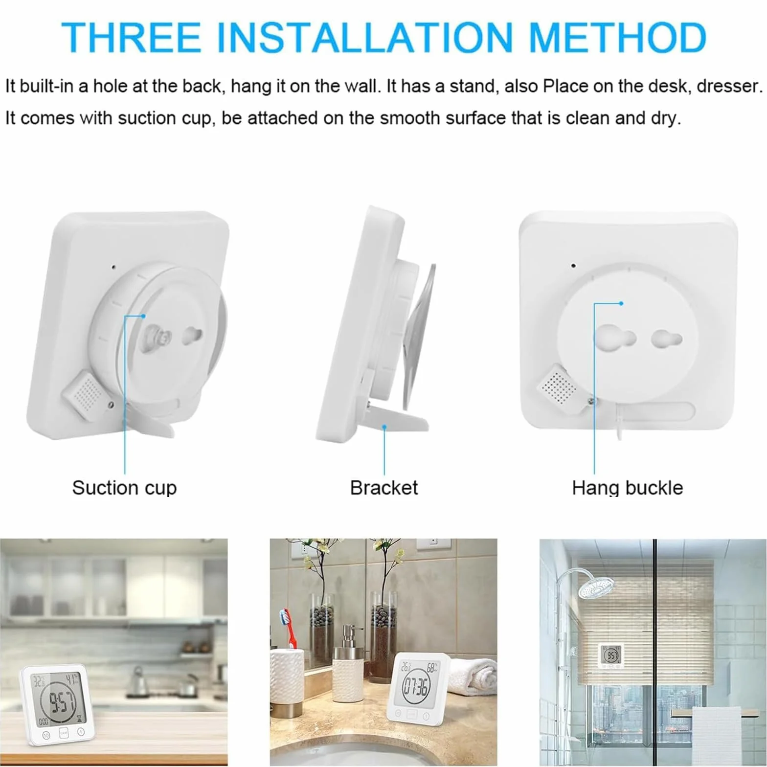 OurLeeme Reloj de Ducha a Prueba de Agua Diario, Cuarto de baño Ducha Temporizador Alarma Temperatura Humedad Pantalla Control táctil Reloj de Cuenta Regresiva (Blanco)