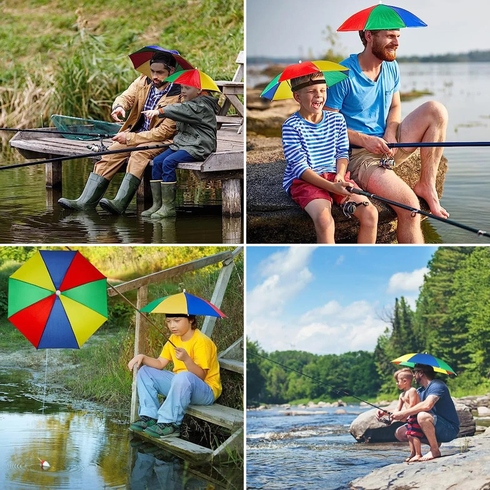 Gorros Paraguas Arcoíris con Bandas Elásticas para Golf Ciclismo Pesca Playa Jardinería 1 Pieza