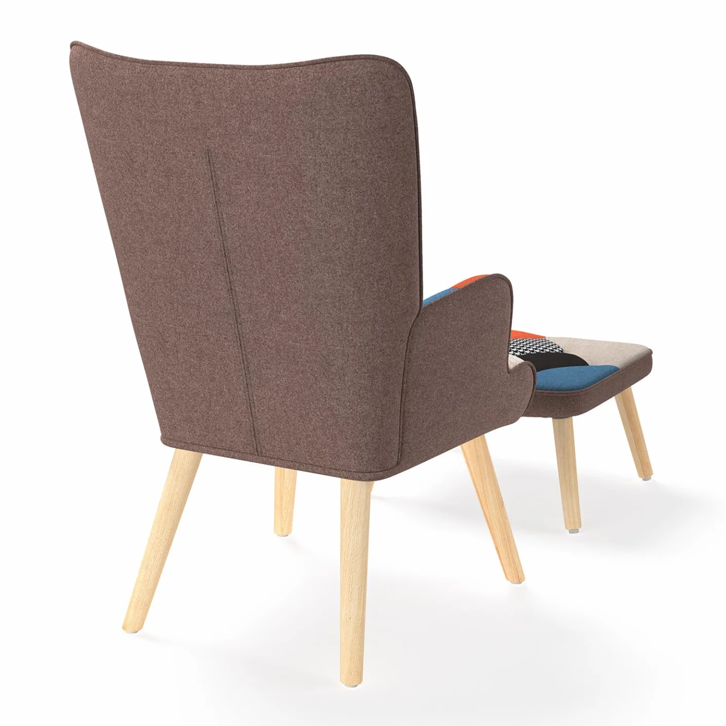 IDMarket - Sillón escandinavo Ivar con reposapiés, tejido de retales multicolor