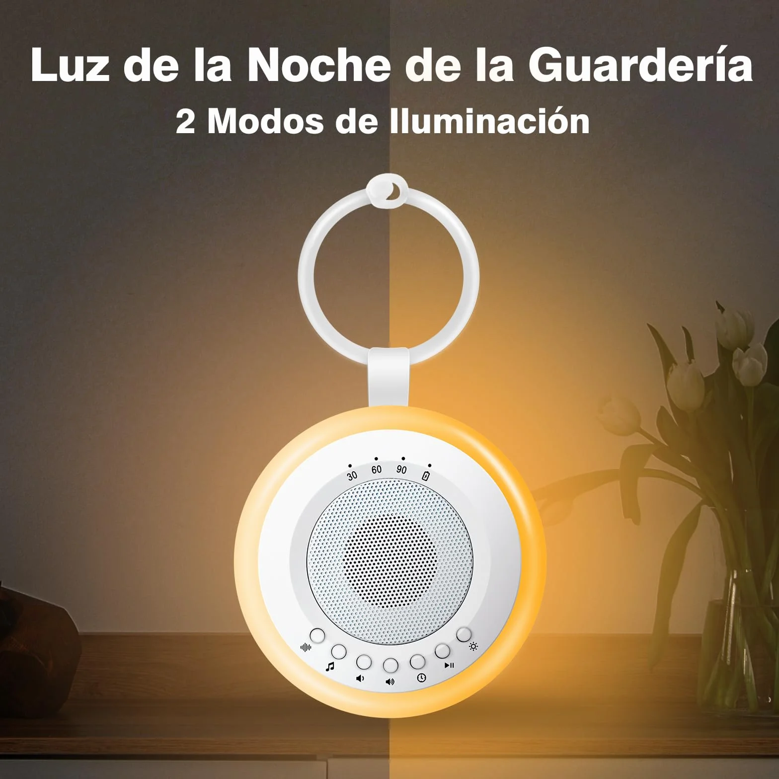 Easy@Home Máquina de Ruido Blanco para Dormir Bebé 20 Sonidos Relajantes Luz Nocturna Ajustable Temporizador Recargable USB
