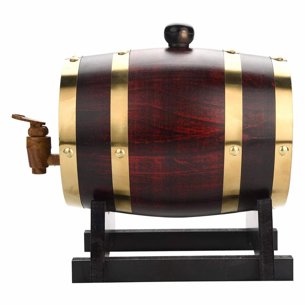 Wakects Barril de Roble de 1,5 Litros, Madera Envejecida Vintage, Dispensador de Vino para Cerveza, Whisky, Ron