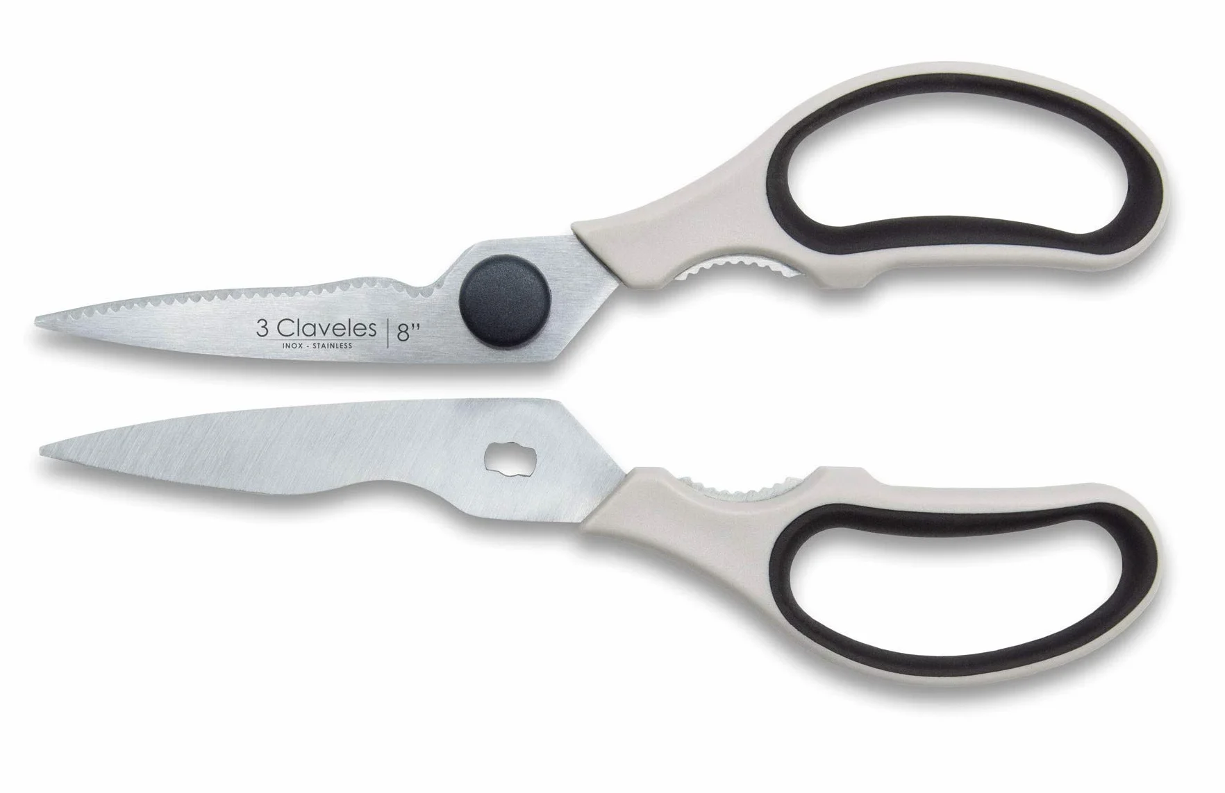 3 Claveles Tijera cocina multiusos desmontable filo microdentado Tijeras profesionales con descapsulador cascanueces ergonómicas accesorio de cocina de 20 cm 8", Blanco, Varios Usos Desmontable