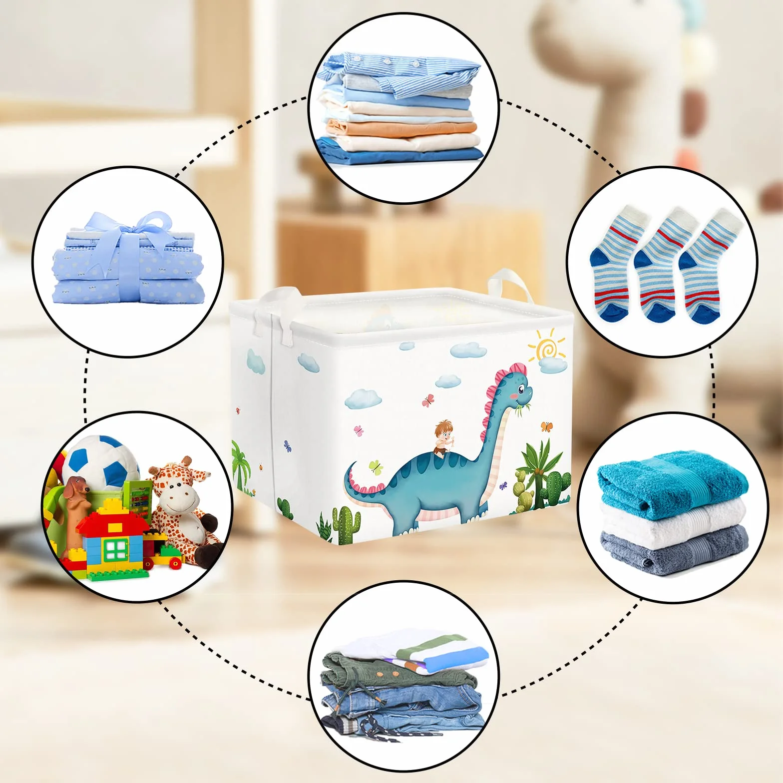 Clastyle Cajas de Almacenaje Cubo Dinosaurio Azul 36L para Habitación Infantil