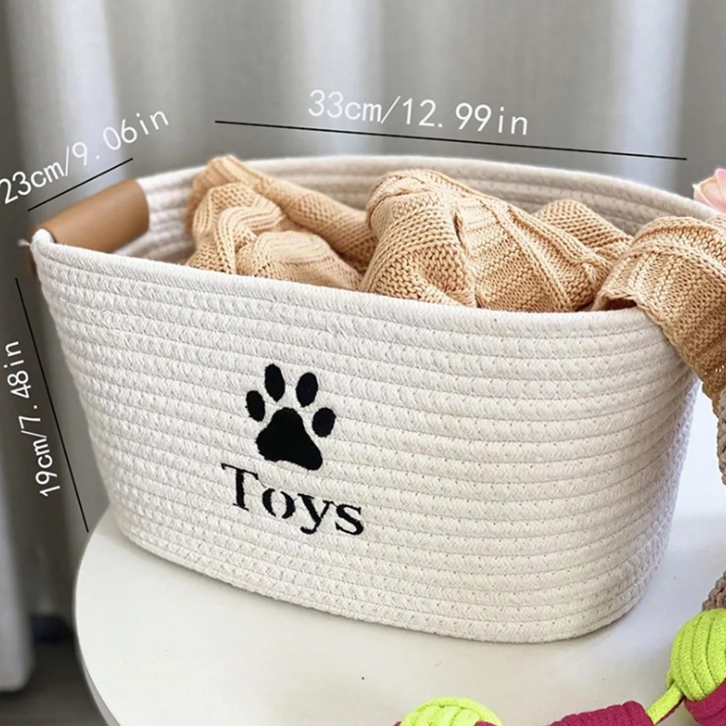 Cesta Plegable para Perro Gato Almacenamiento de Juguetes Organizador Cuerda de Algodón