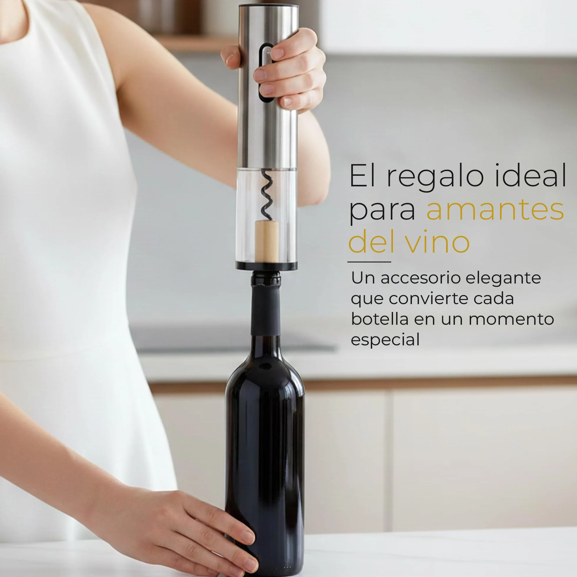 Sacacorchos Eléctrico Recargable para Vino con Cortacápsulas, Tapón de Vacío y Anillo Antigoteo, Set Abridor en Caja Regalo