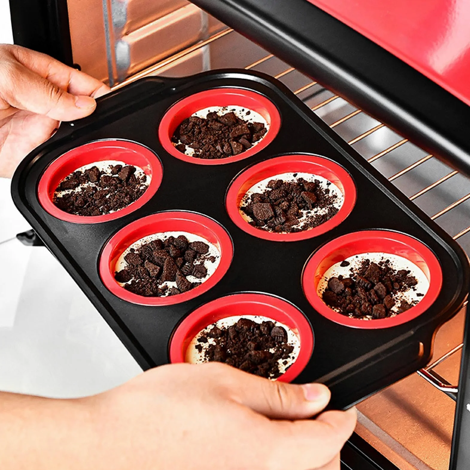 Genérico Molde de Silicona para Hornear Vajilla Flexible para Hornear | Incluye Guante, Espátula y Cepillo Resistente al Lavavajillas, para Magdalenas, Pan, Galletas, Cupcakes, Huevos, Donuts y
