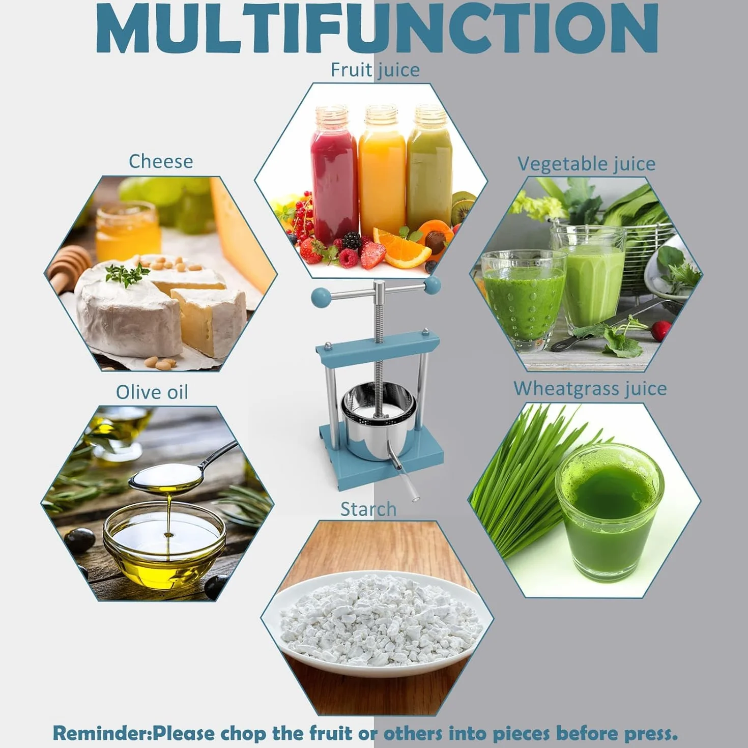 SQUEEZE master Prensa de frutas de 6 litros, queso tintura hierbas frutas blandas prensa manual jugo, acero inoxidable y hierro para jugo, aceite de oliva