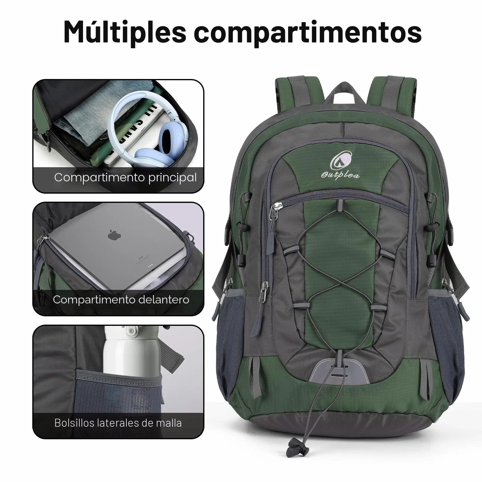 Mochila Senderismo 25L Impermeable Cubierta Lluvia Ultraligera Montaña Camping Verde