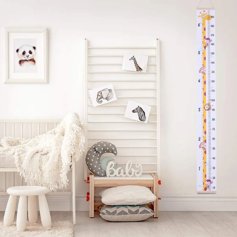 Medidor de Altura Gráficos de Crecimiento para Colgar en la Pared, Regla para Niños y Niñas 20 x 200cm Jirafa