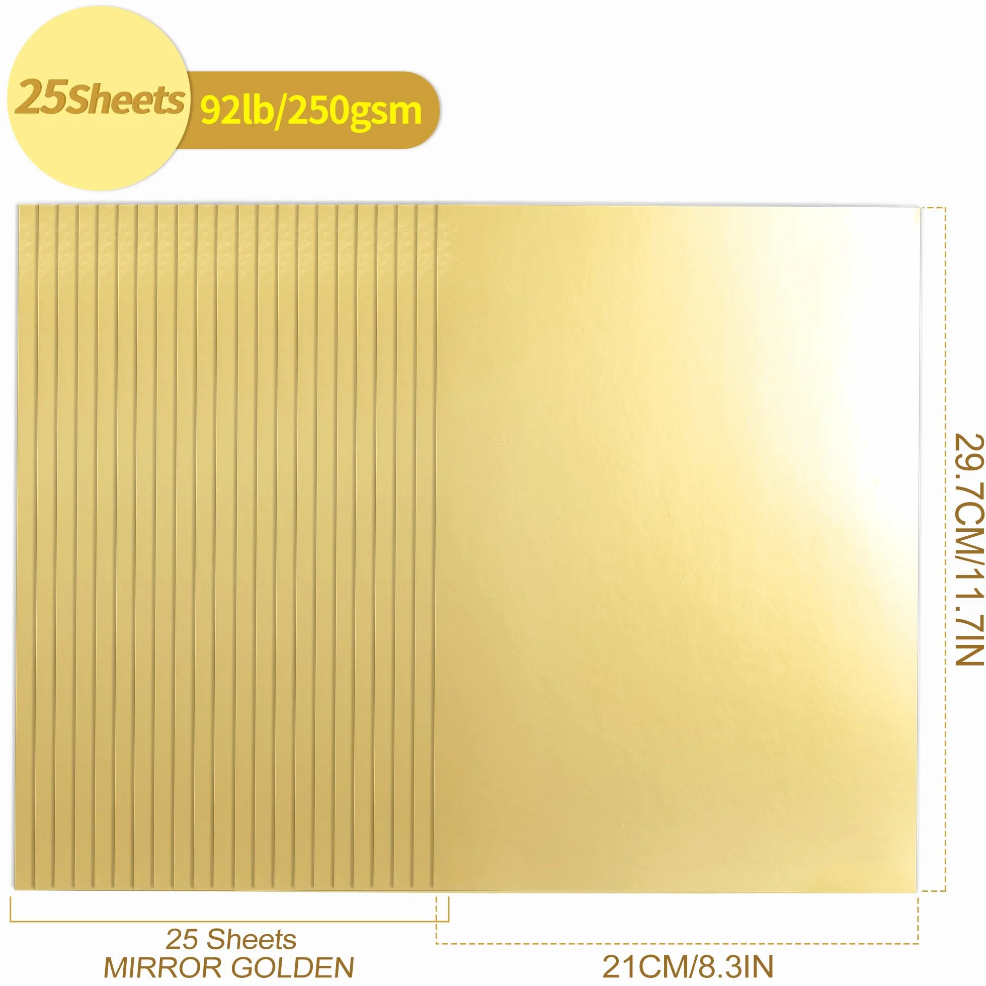Cartulina con efecto espejo dorado A4, 25 hojas, 250 g/m²/92 lb, papel reflectante metálico para manualidades, cartulina laminada para proyectos de bricolaje, decoración de cumpleaños, UAP19GD25 | Uncle Paul Papel metálico reflectante para manualidades he