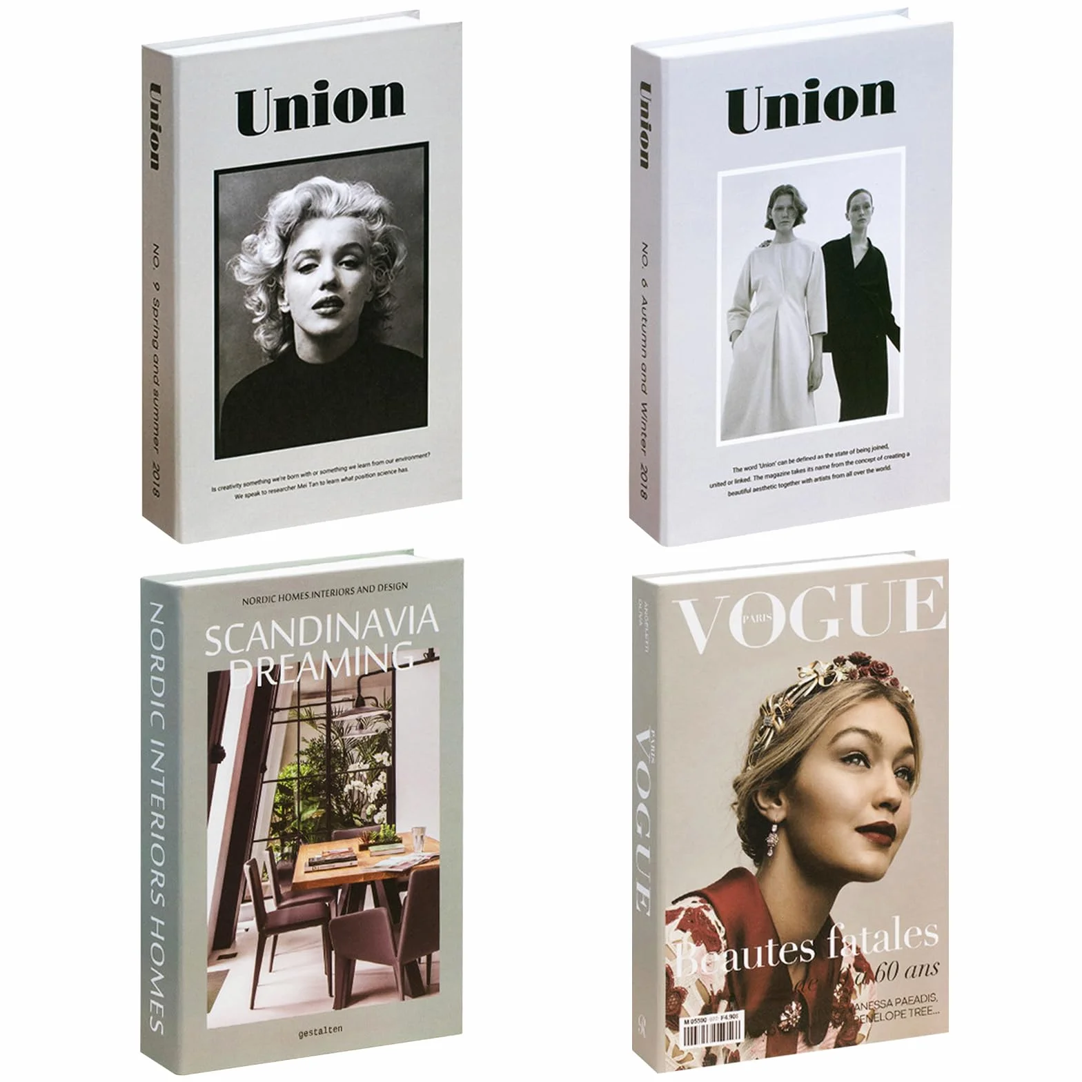4Piezas Modernos Libros Falsos,Libros Decorativos para del Hogar,Libros De Exhibición Falsos,Libro Decorativo de Moda,para Decoración De Estantería De Mesa De Centro del Hogar,Oficina, Bar (Style A)